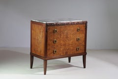 Art Deco chest of drawers in burl veneer and marble top, France ca. 1930