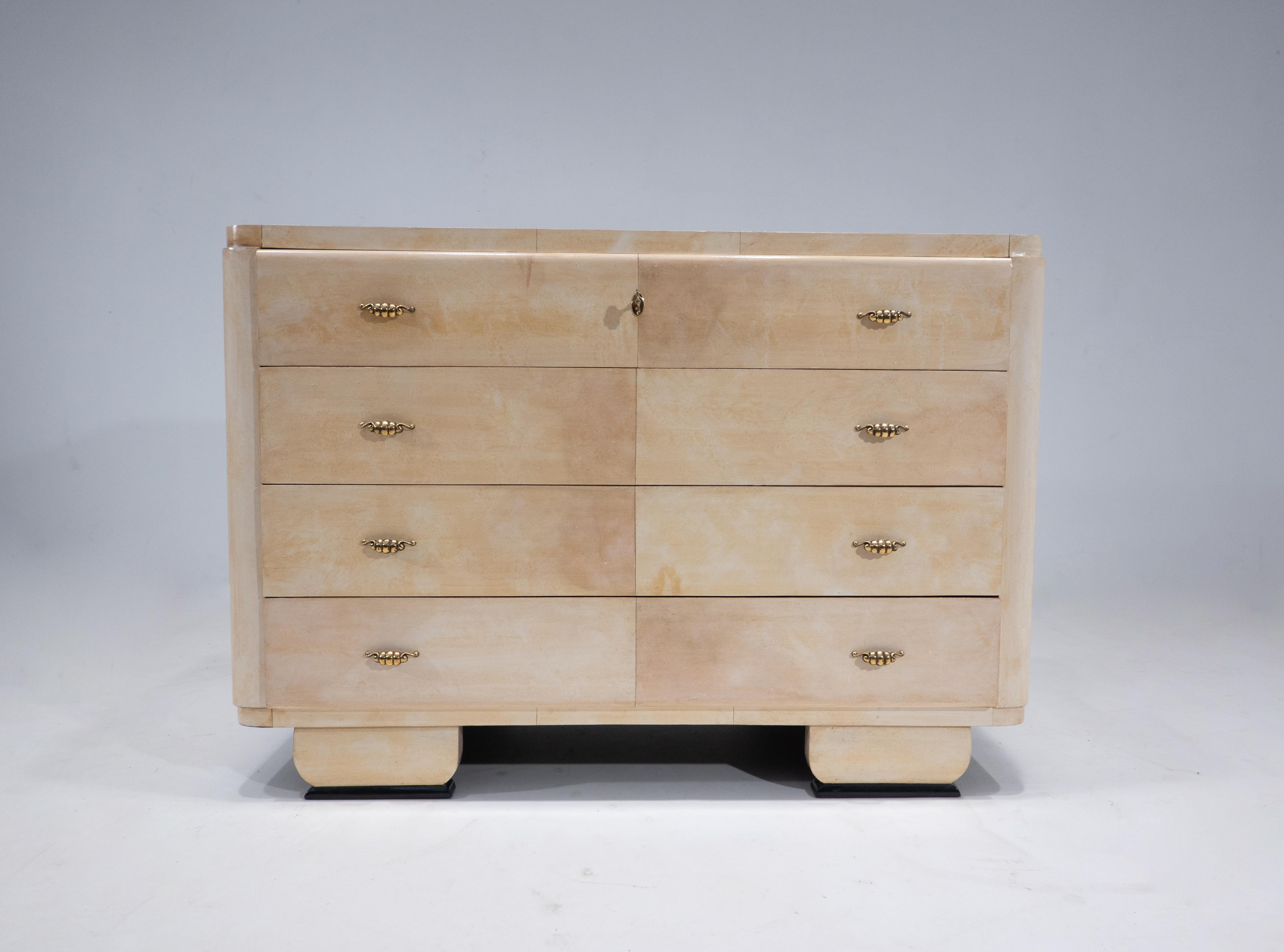 Mid-Century Modern Art Deco Chest of Drawers in Parchment, Italy, 1940s