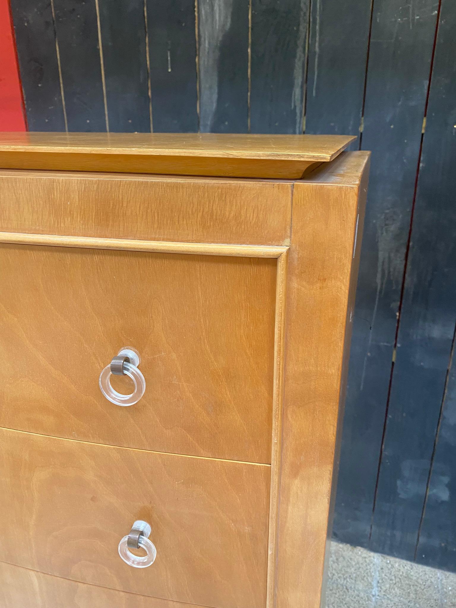 European Art Deco Chest of Drawers in Sycamore, circa 1930-1940 in the Style of René Prou For Sale