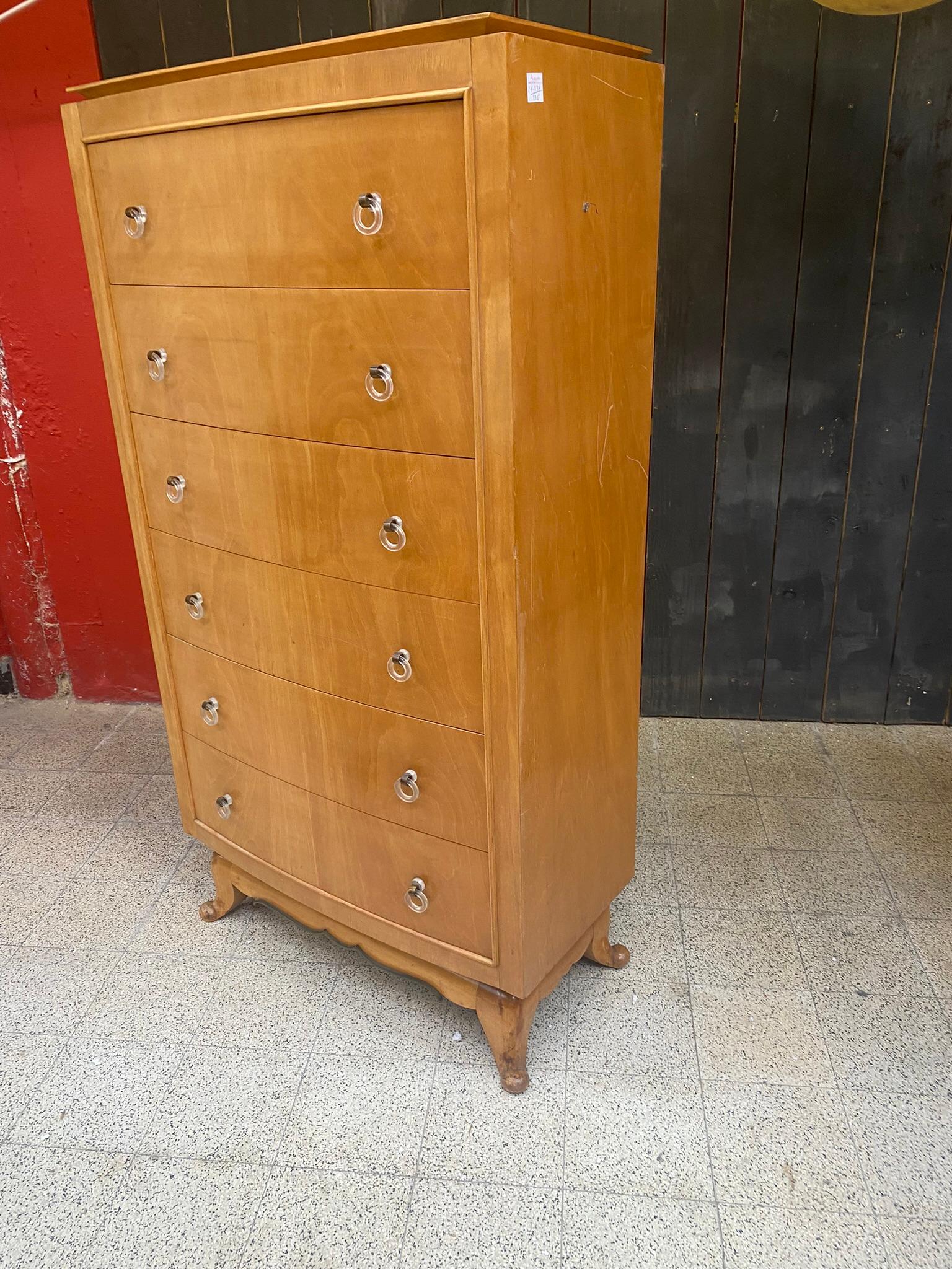 Art Deco Chest of Drawers in Sycamore, circa 1930-1940 in the Style of René Prou In Good Condition For Sale In Saint-Ouen, FR