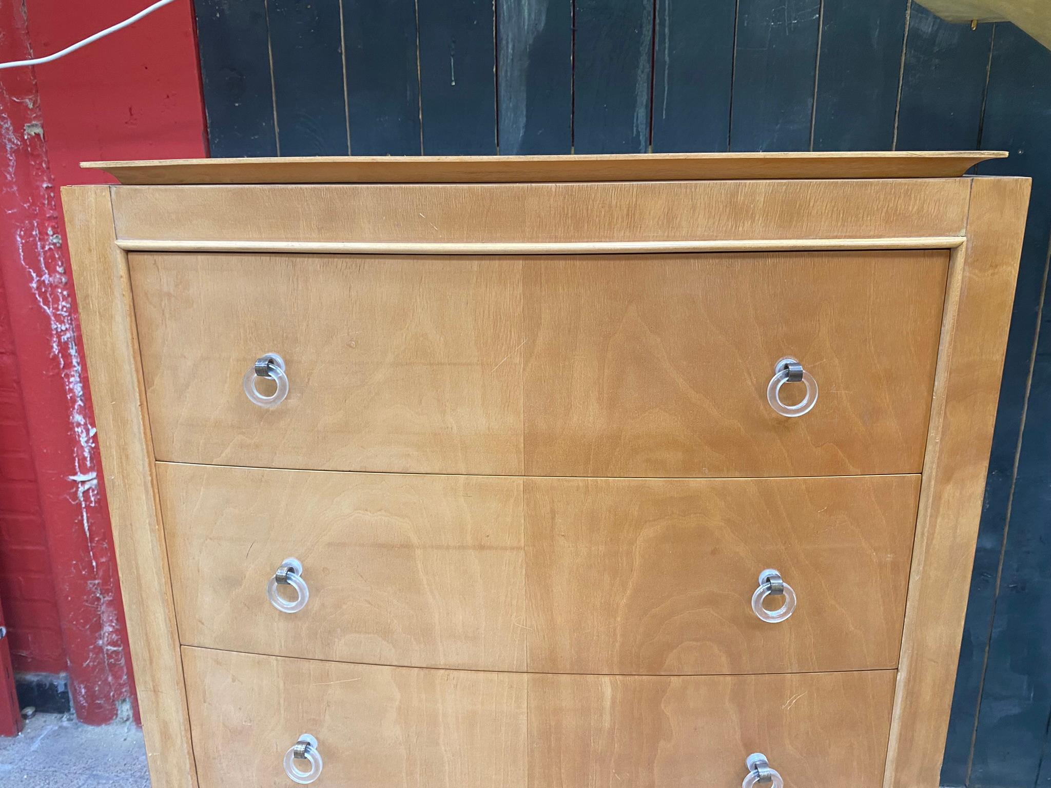 Mid-20th Century Art Deco Chest of Drawers in Sycamore, circa 1930-1940 in the Style of René Prou For Sale