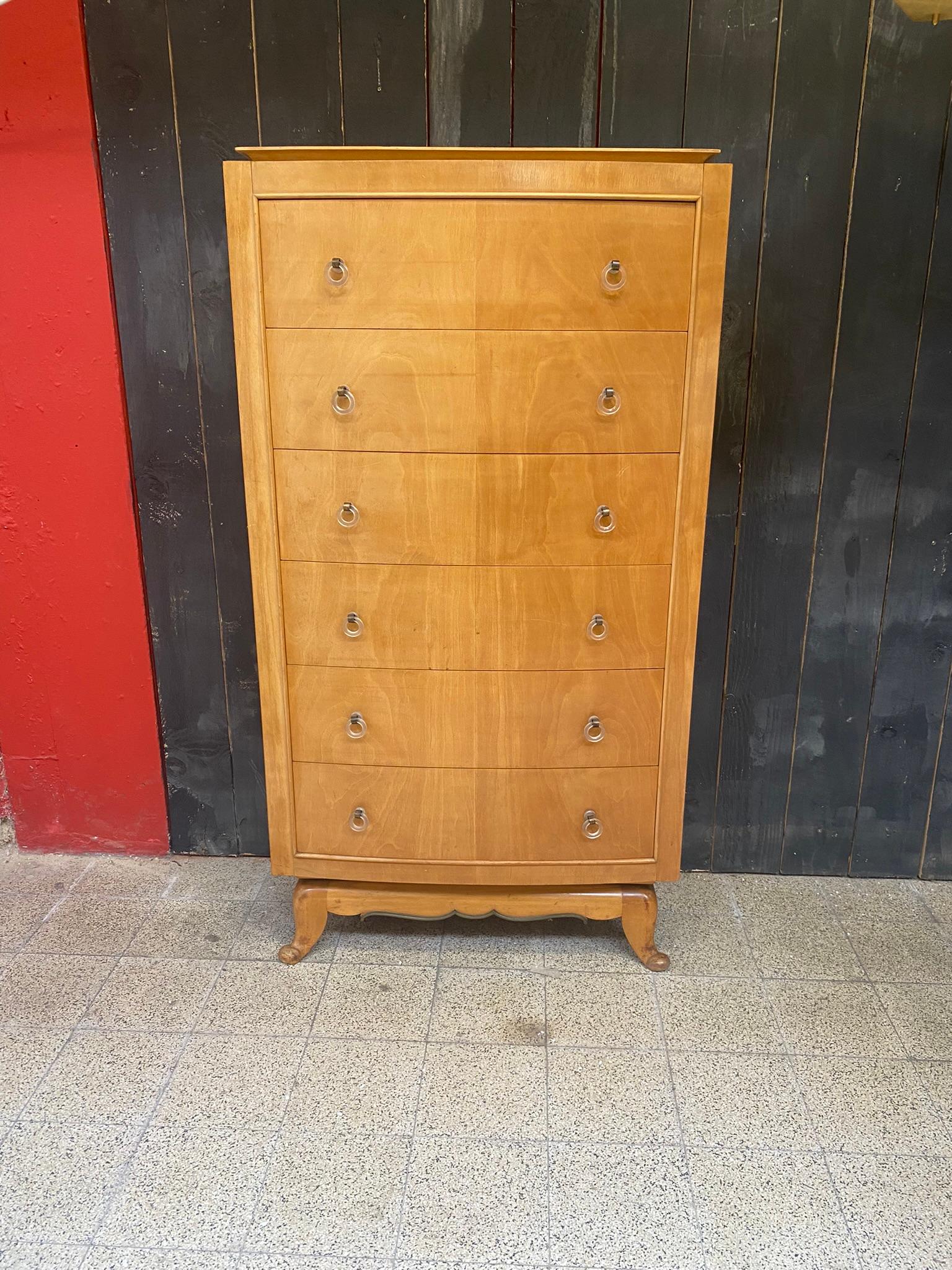 Art Deco Chest of Drawers in Sycamore, circa 1930-1940 in the Style of René Prou For Sale 3