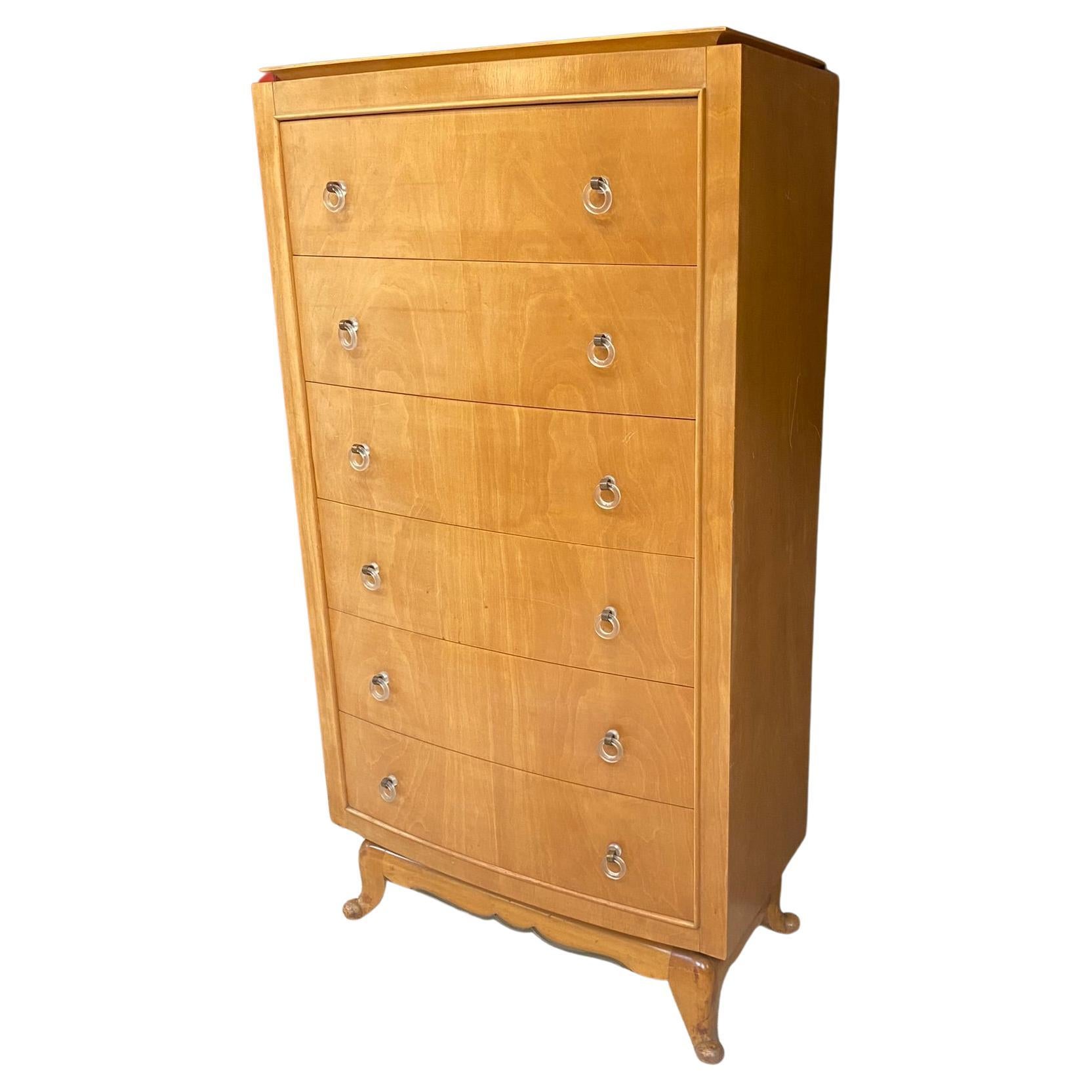 Art Deco Chest of Drawers in Sycamore, circa 1930-1940 in the Style of René Prou For Sale