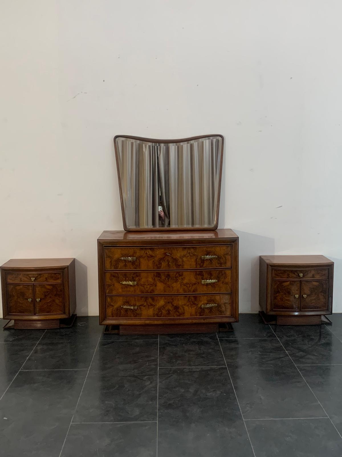 Cassettiera, specchio e comodini Art Deco di Premuda furnit In condizioni buone in vendita a Montelabbate, PU