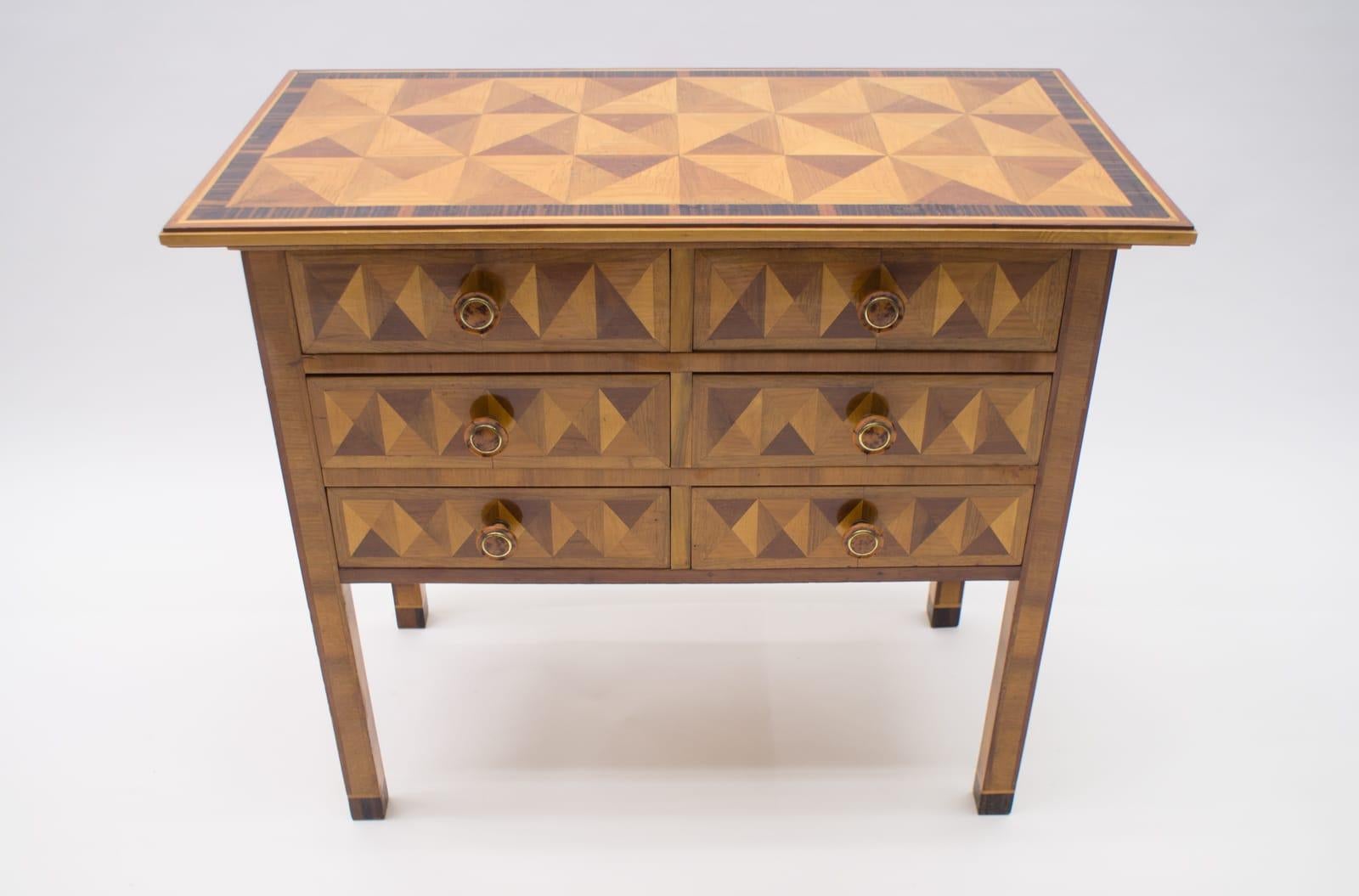 Wood Art Deco Chest of Drawers with 3D Pattern, 1930s