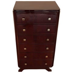 Art Deco Chest of Drawers with Palisander Veneer and Nickel-Plated Metal Parts