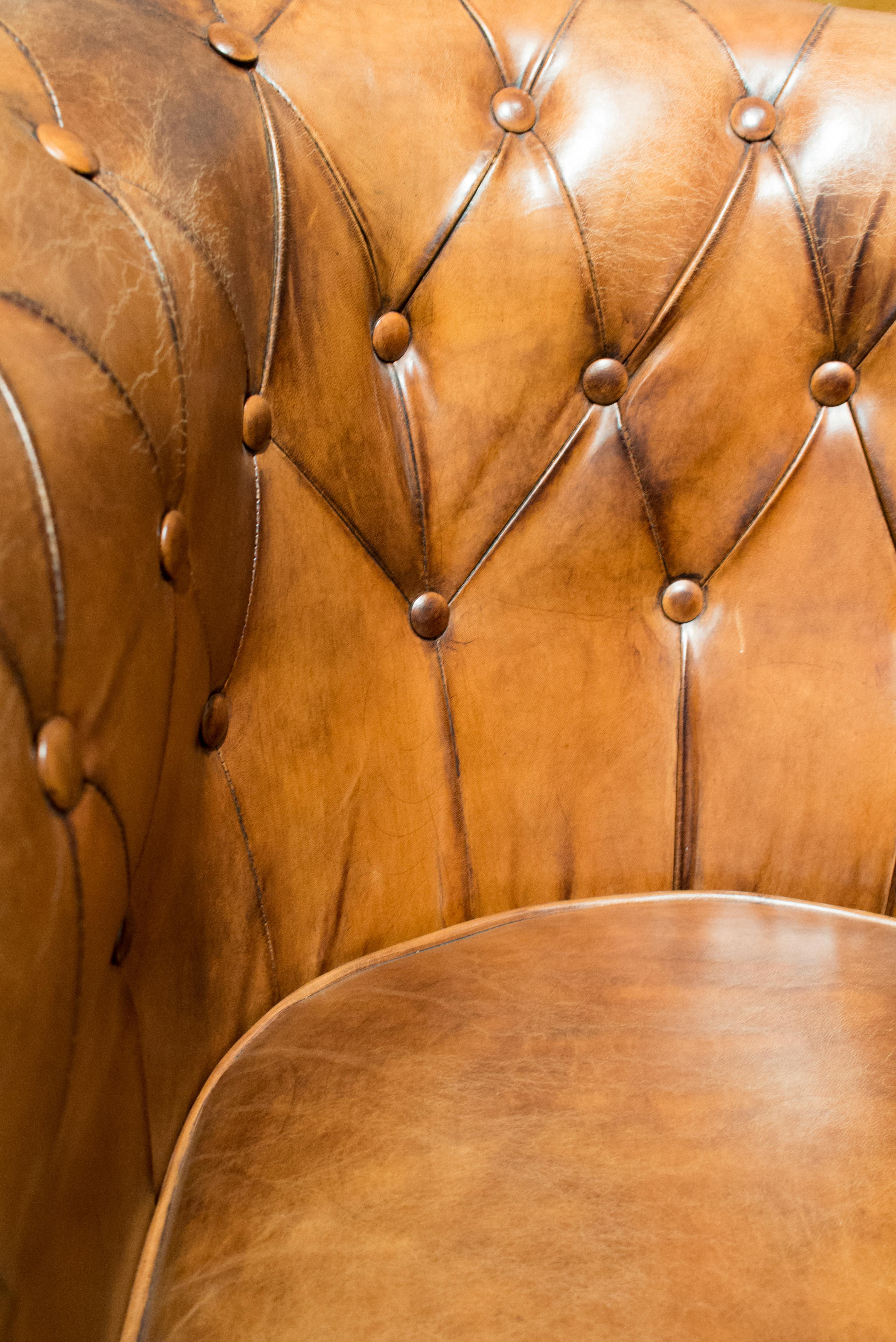 Patinated Art Deco Chesterfield Leather Club Chair