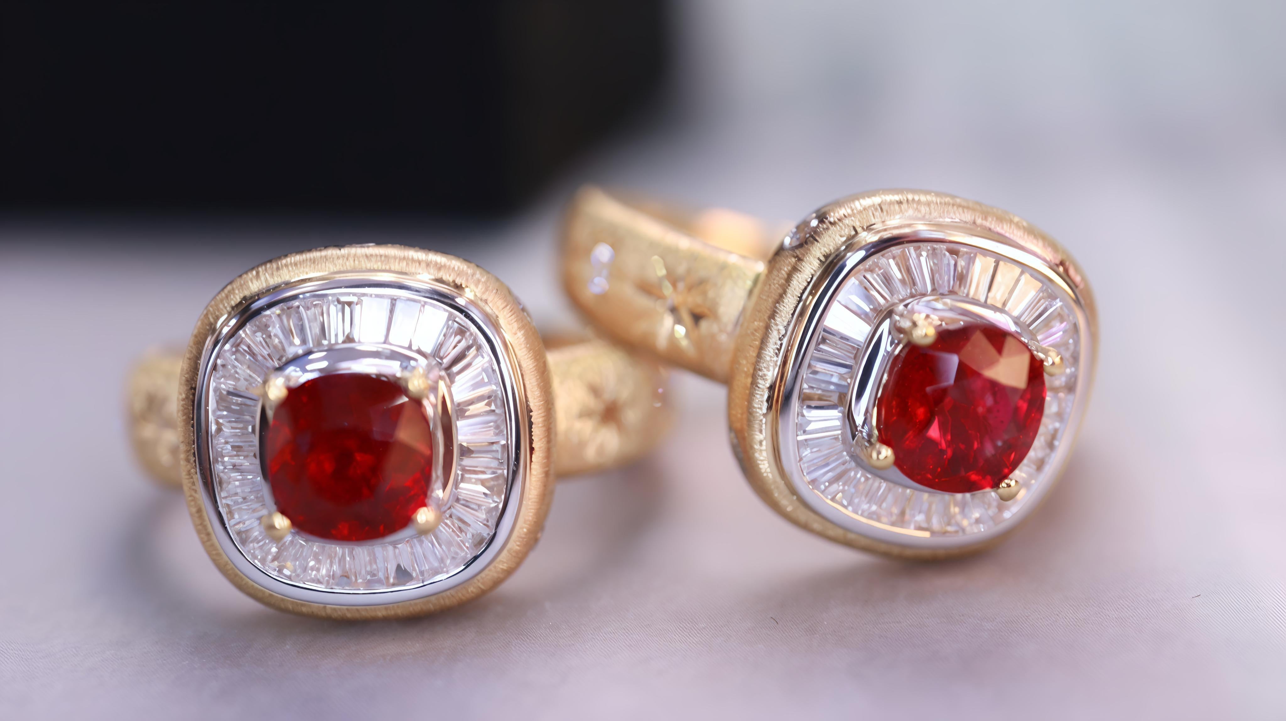 Round Cut Art Deco Chic Design: Non Heated Ruby Ring Inlaid with Diamonds For Sale