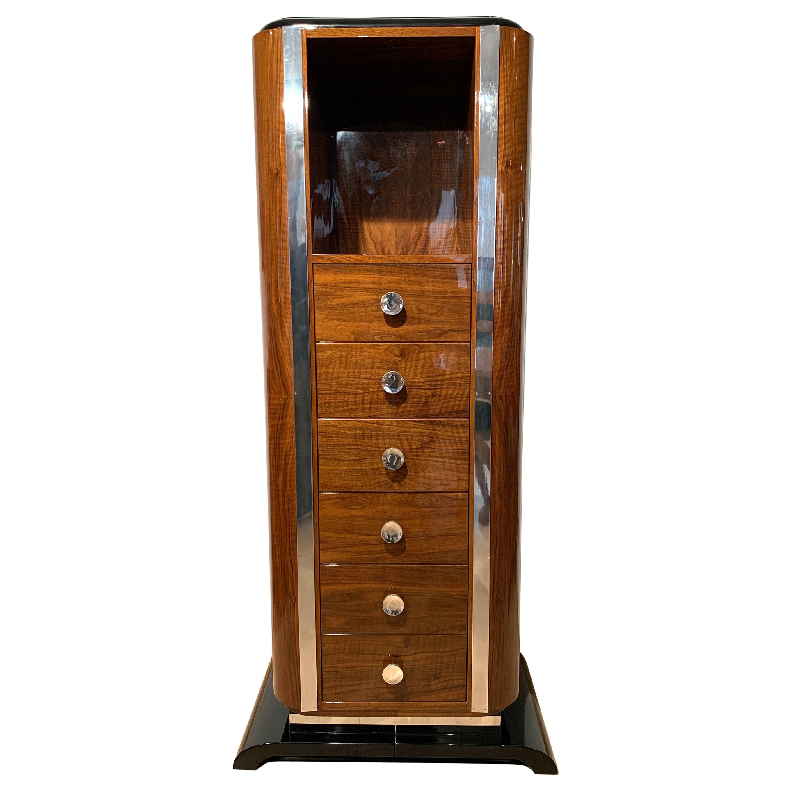 Art Deco Chiffonier with Six Drawers, Walnut, France, circa 1930