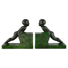 Art Deco Child Bookends, Little Girls by Janle for Max Le Verrier, France, 1930