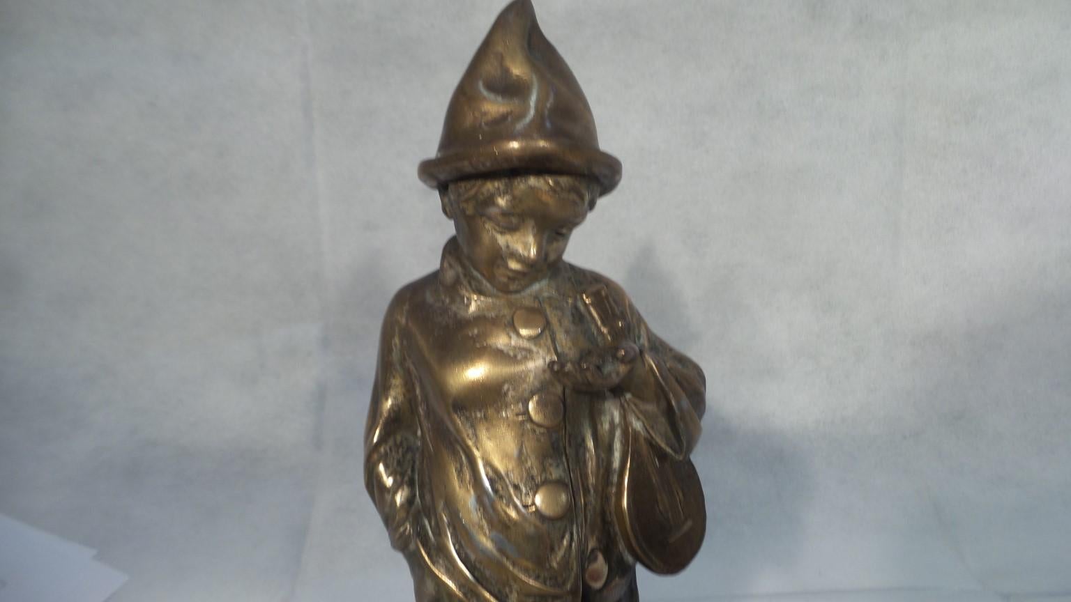 Early 20th Century Art Deco Child Clown Lamp French Bronze on Spelter, circa 1930 Signed  For Sale