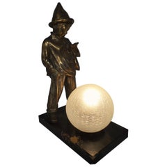 Art Deco Child Clown Lamp French Bronze on Spelter, circa 1930 Signed