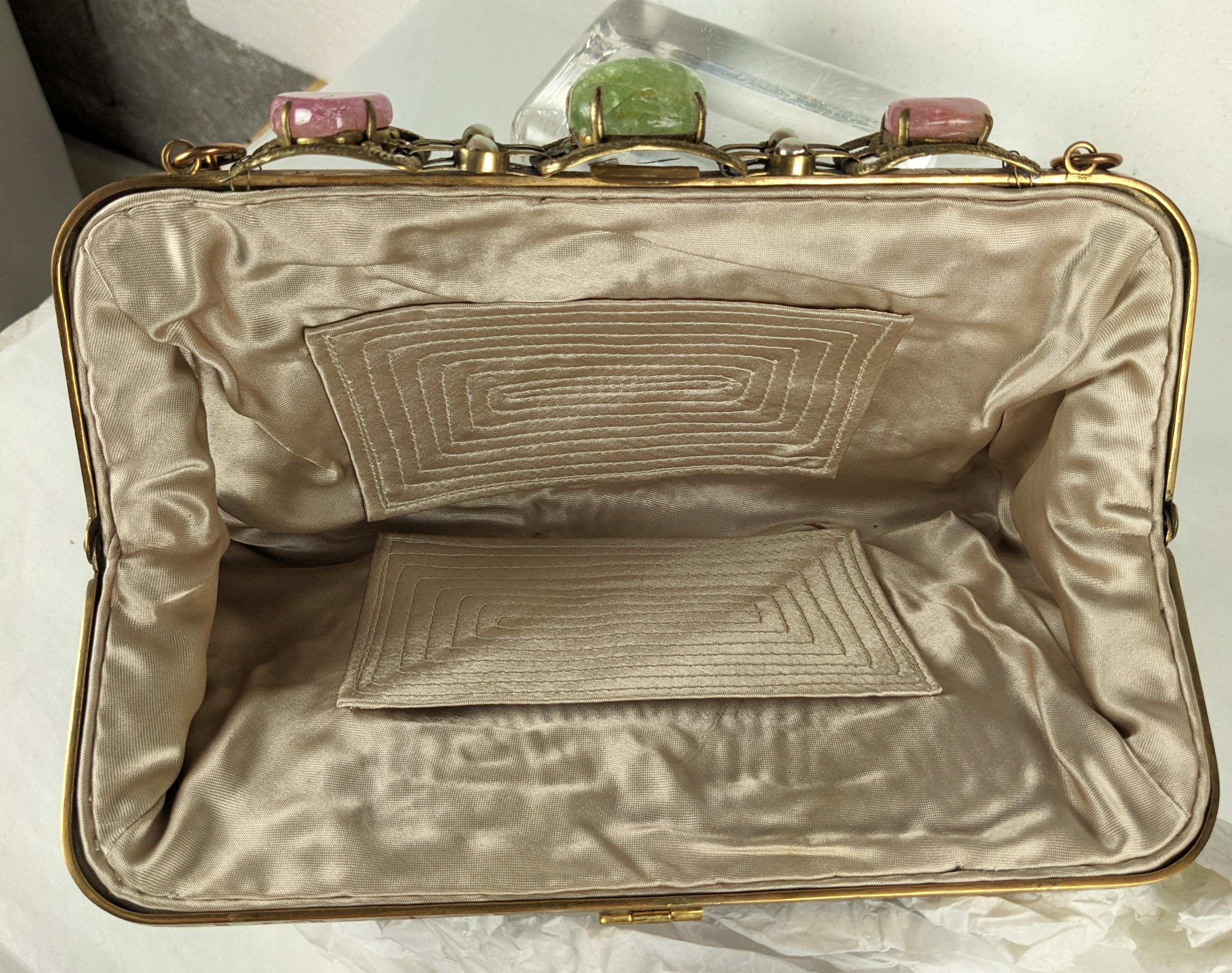 Art Deco Chinese Bag with Rose Quartz and Fluorite For Sale 3