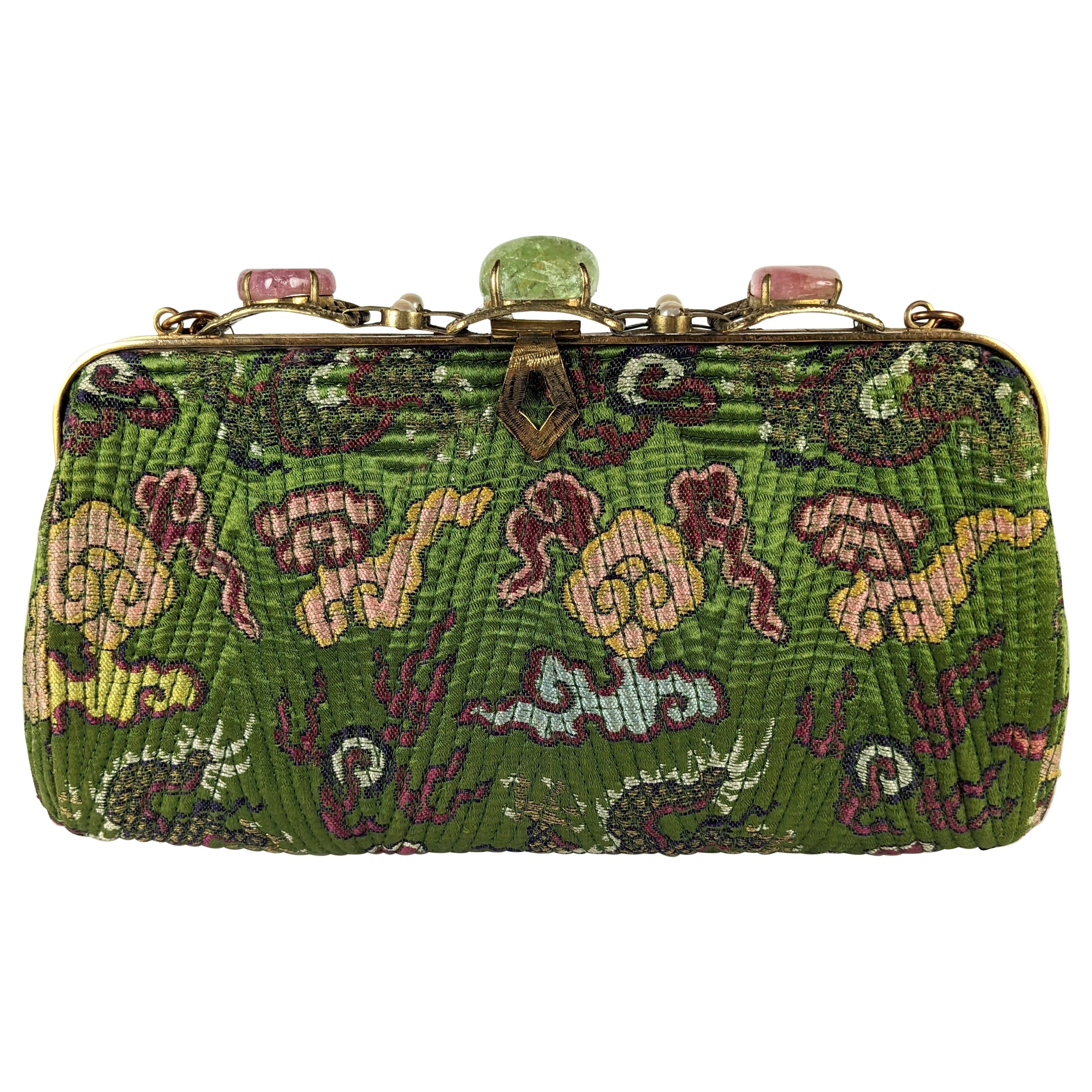 Art Deco Chinese Bag with Rose Quartz and Fluorite