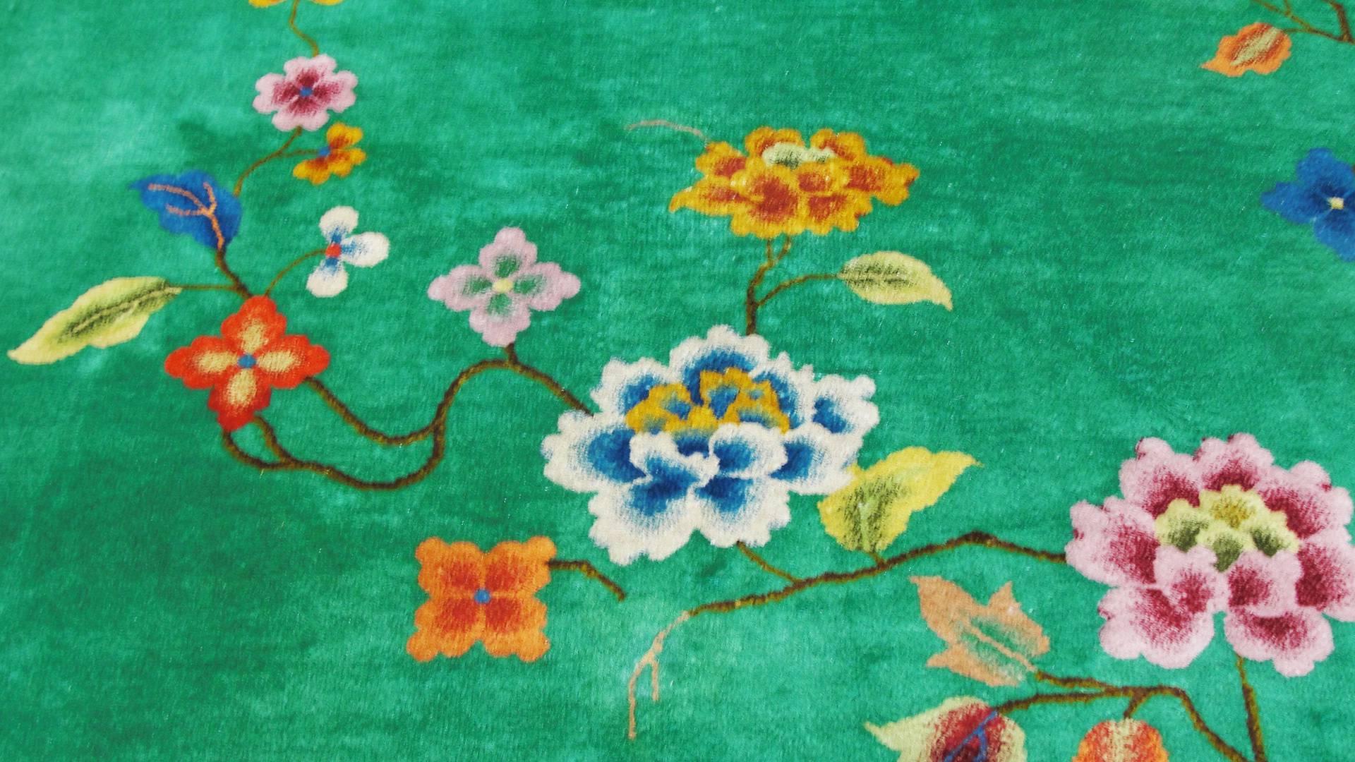 Art Deco Chinese Carpet, Amazing Green 1