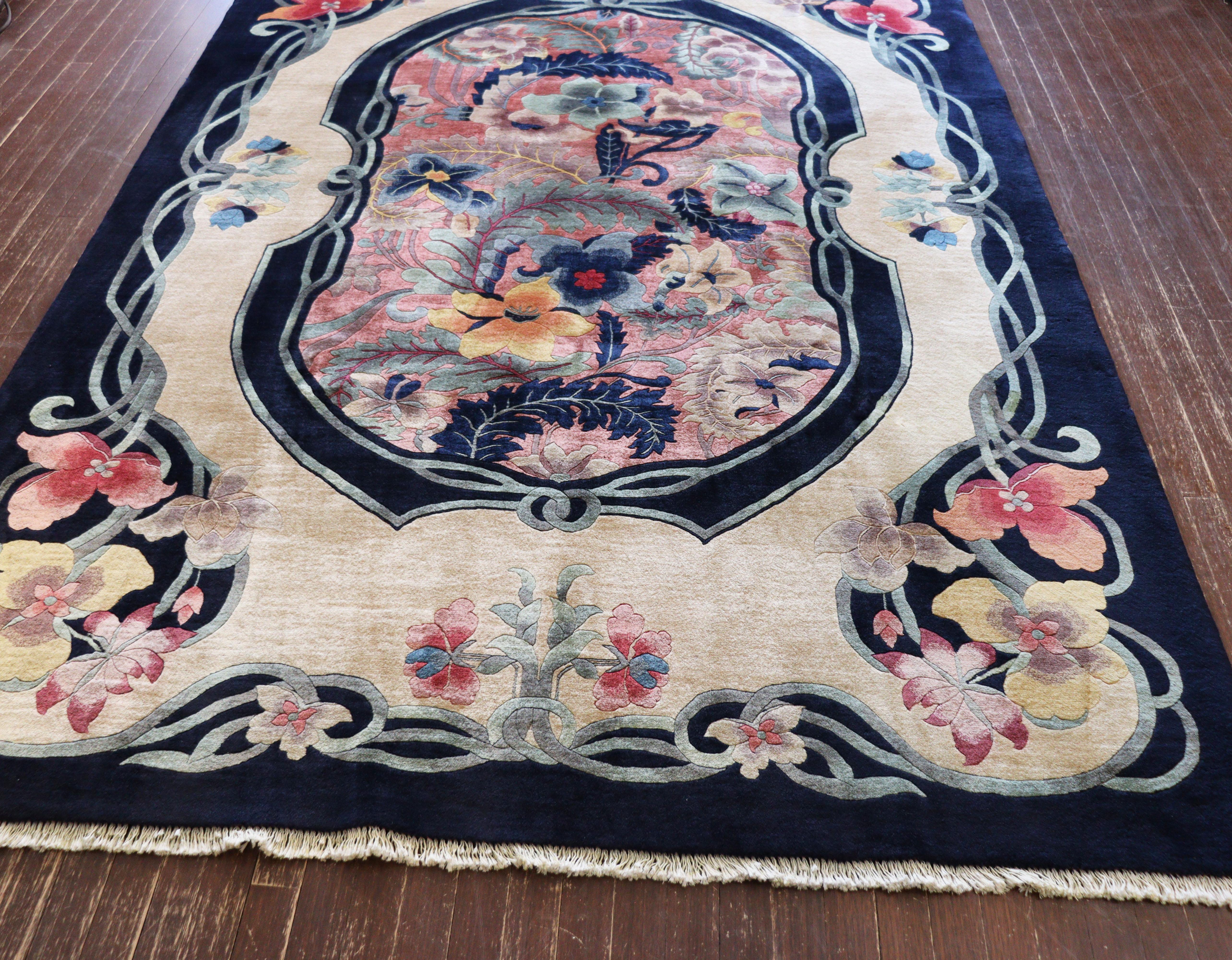 Antique Art Deco Chinese Carpet, Perfect Nature In Excellent Condition In Evanston, IL