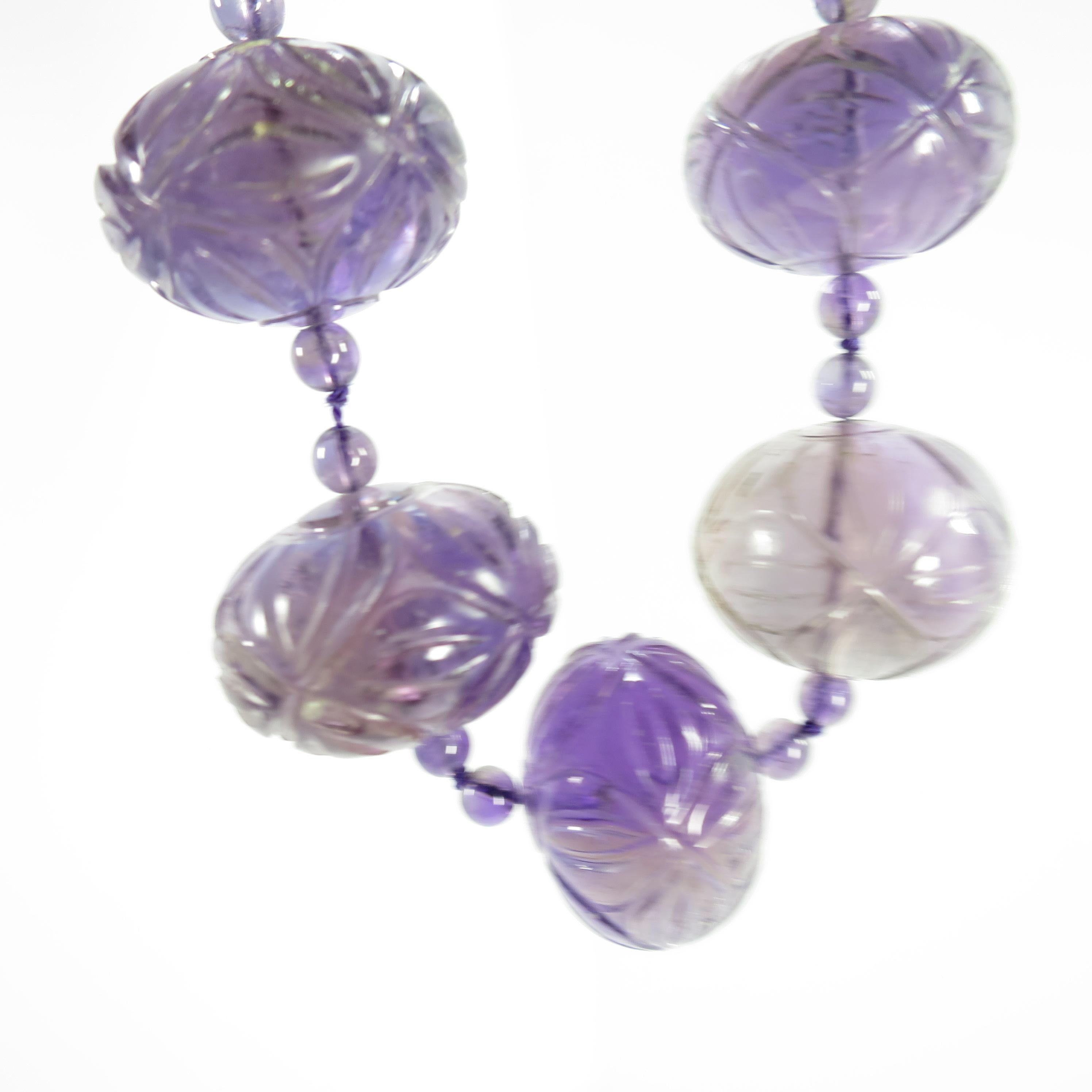 Art Deco Chinese Carved Amethyst Bead Necklace, 1920s For Sale 6