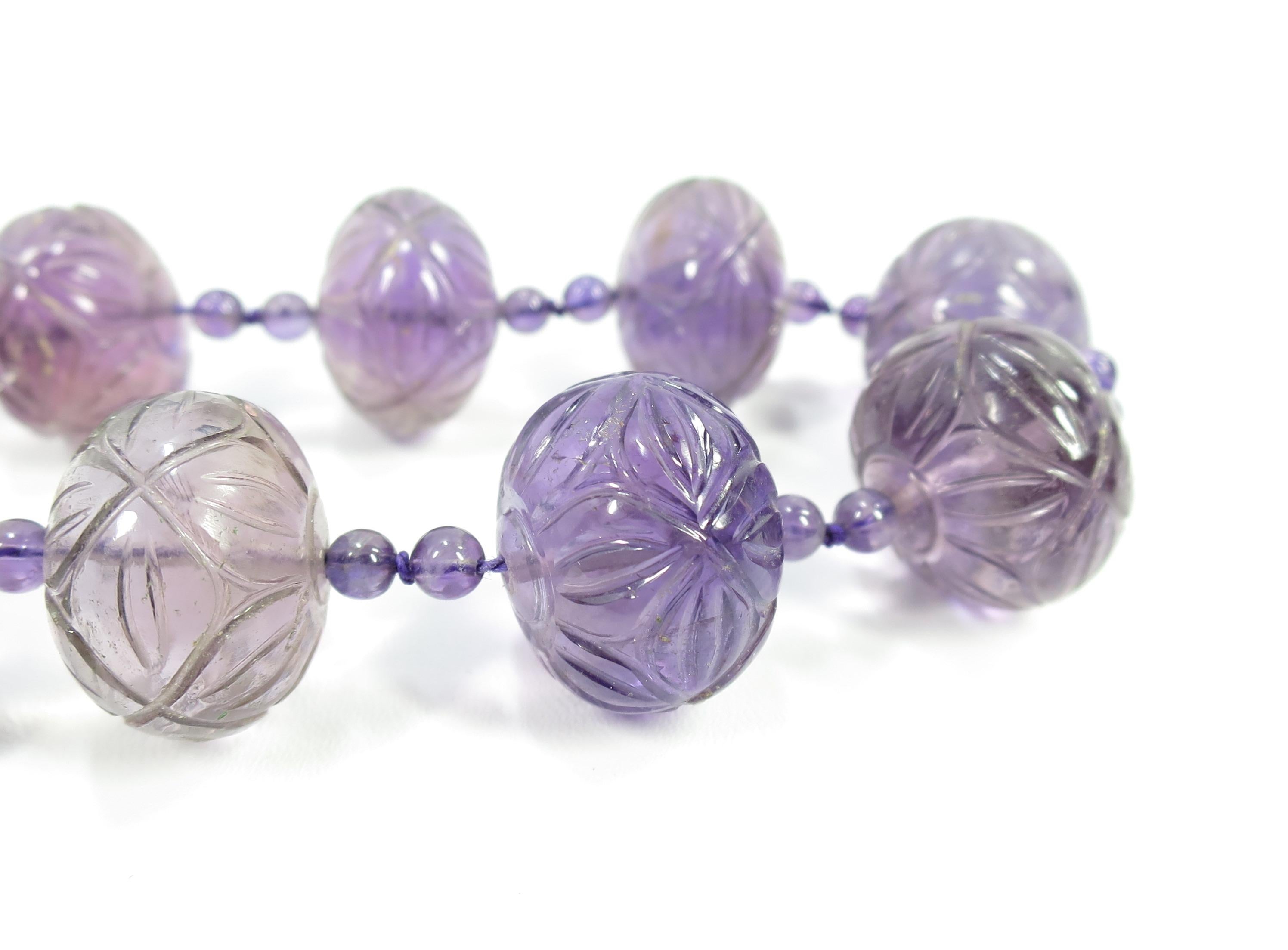 Art Deco Chinese Carved Amethyst Bead Necklace, 1920s For Sale 7