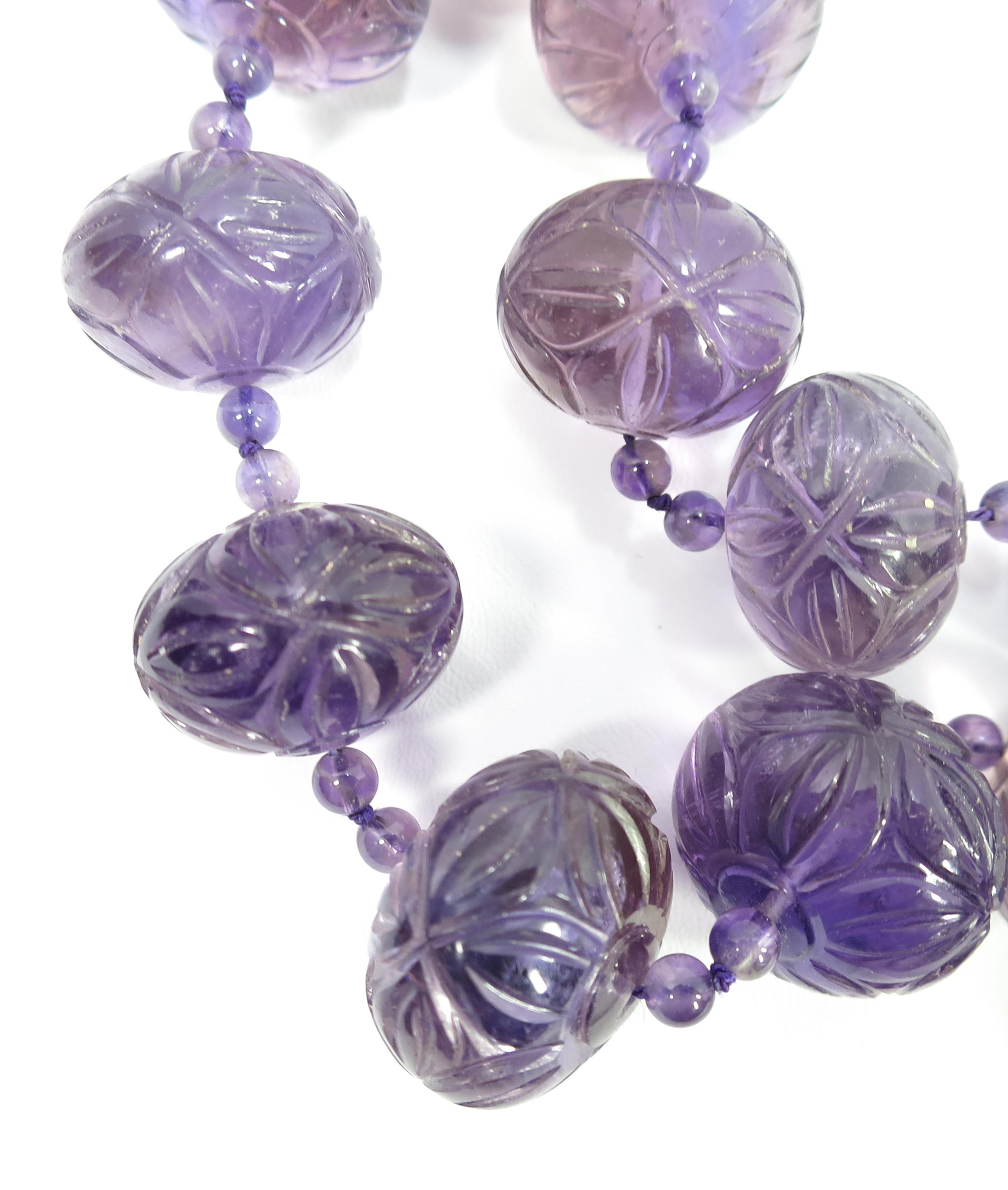 Art Deco Chinese Carved Amethyst Bead Necklace, 1920s For Sale 8