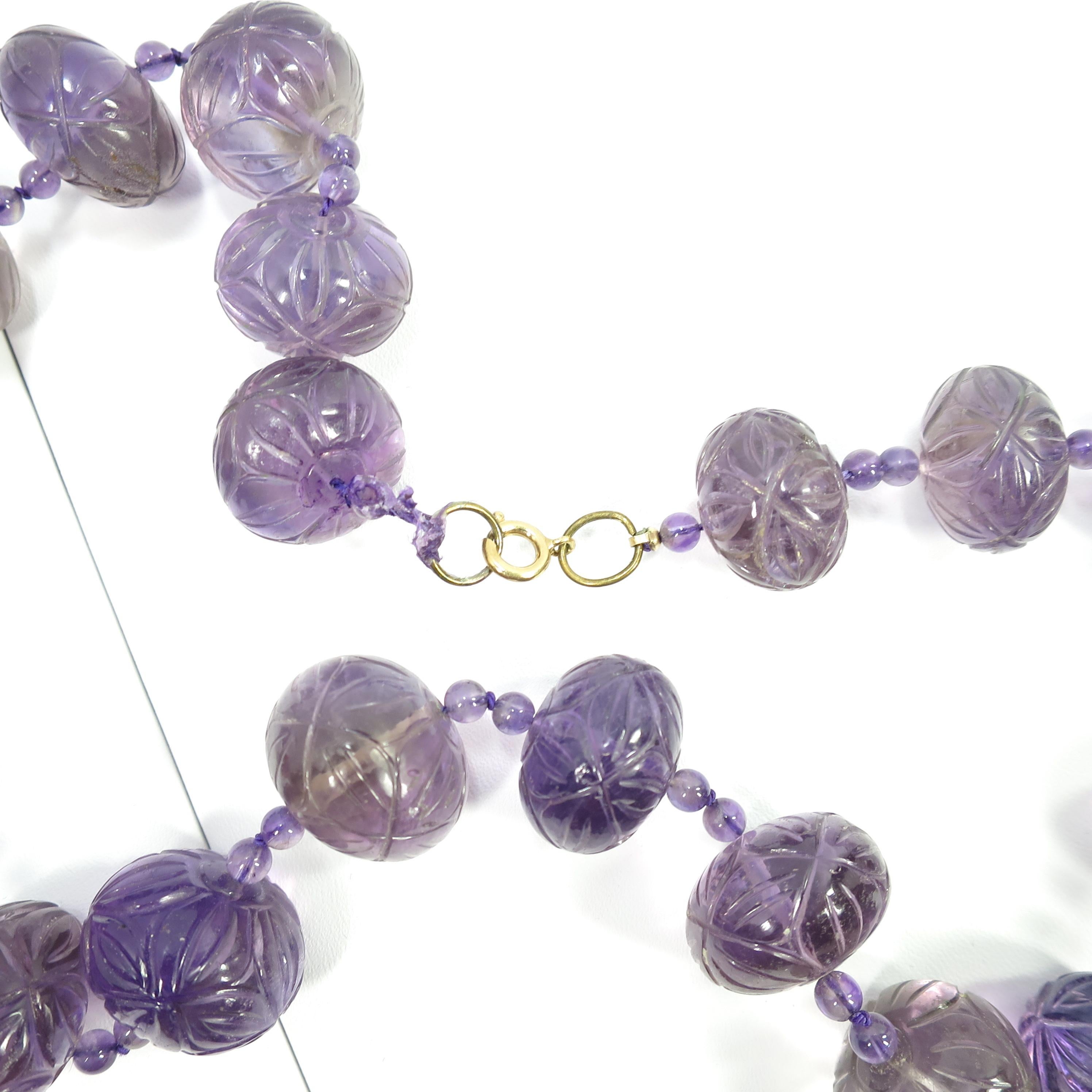 Art Deco Chinese Carved Amethyst Bead Necklace, 1920s For Sale 9
