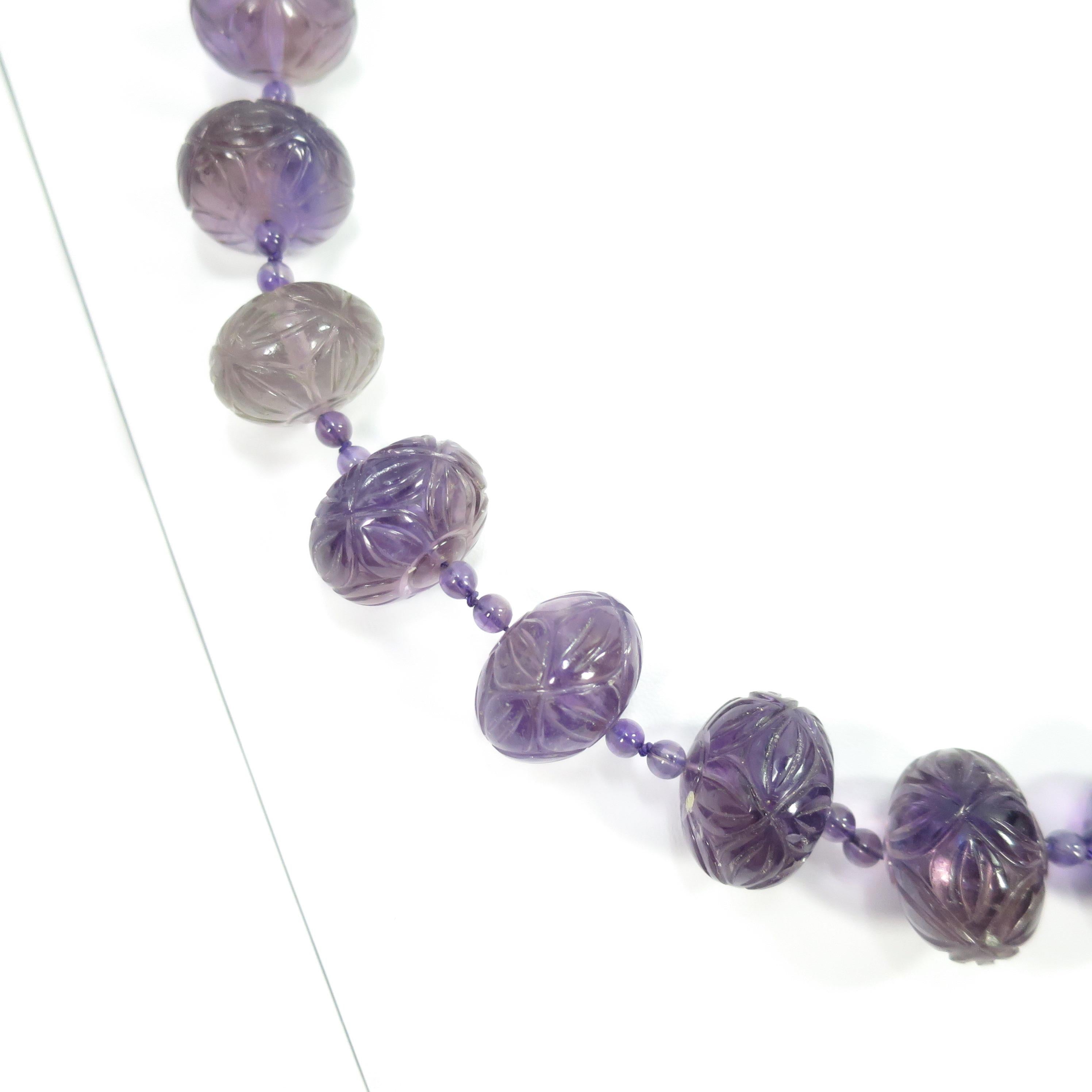 Art Deco Chinese Carved Amethyst Bead Necklace, 1920s For Sale 1