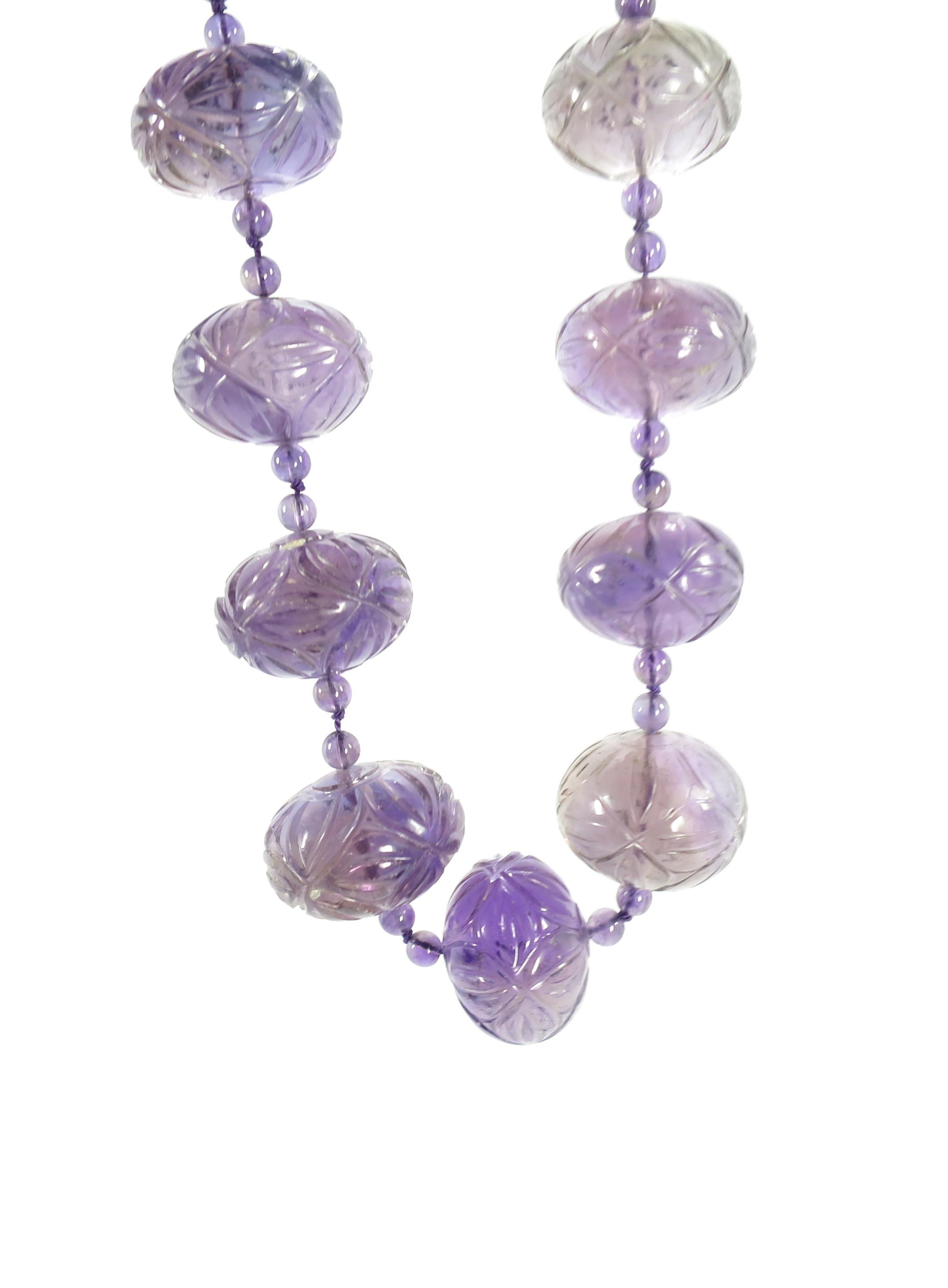 Art Deco Chinese Carved Amethyst Bead Necklace, 1920s For Sale 5