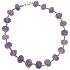 Art Deco Chinese Carved Amethyst Bead Necklace, 1920s