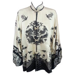 Art Deco Chinese Embroidered Silk Satin Dragon Jacket
