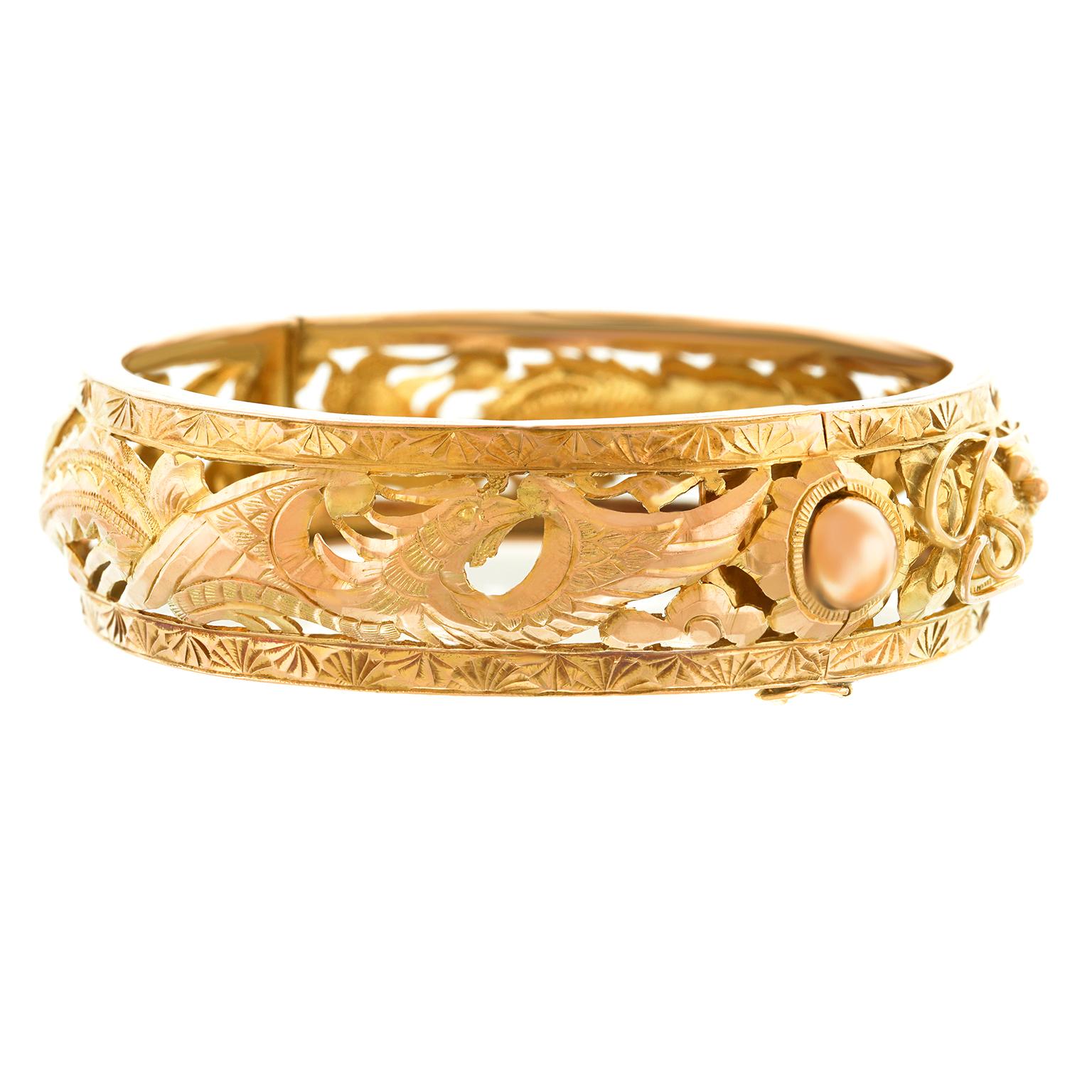 Art Deco Chinese Export Gold Dragon Bangle 1