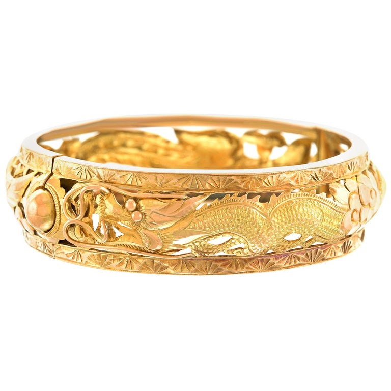 Art Deco Chinese Export Gold Dragon Bangle at 1stDibs chinese gold