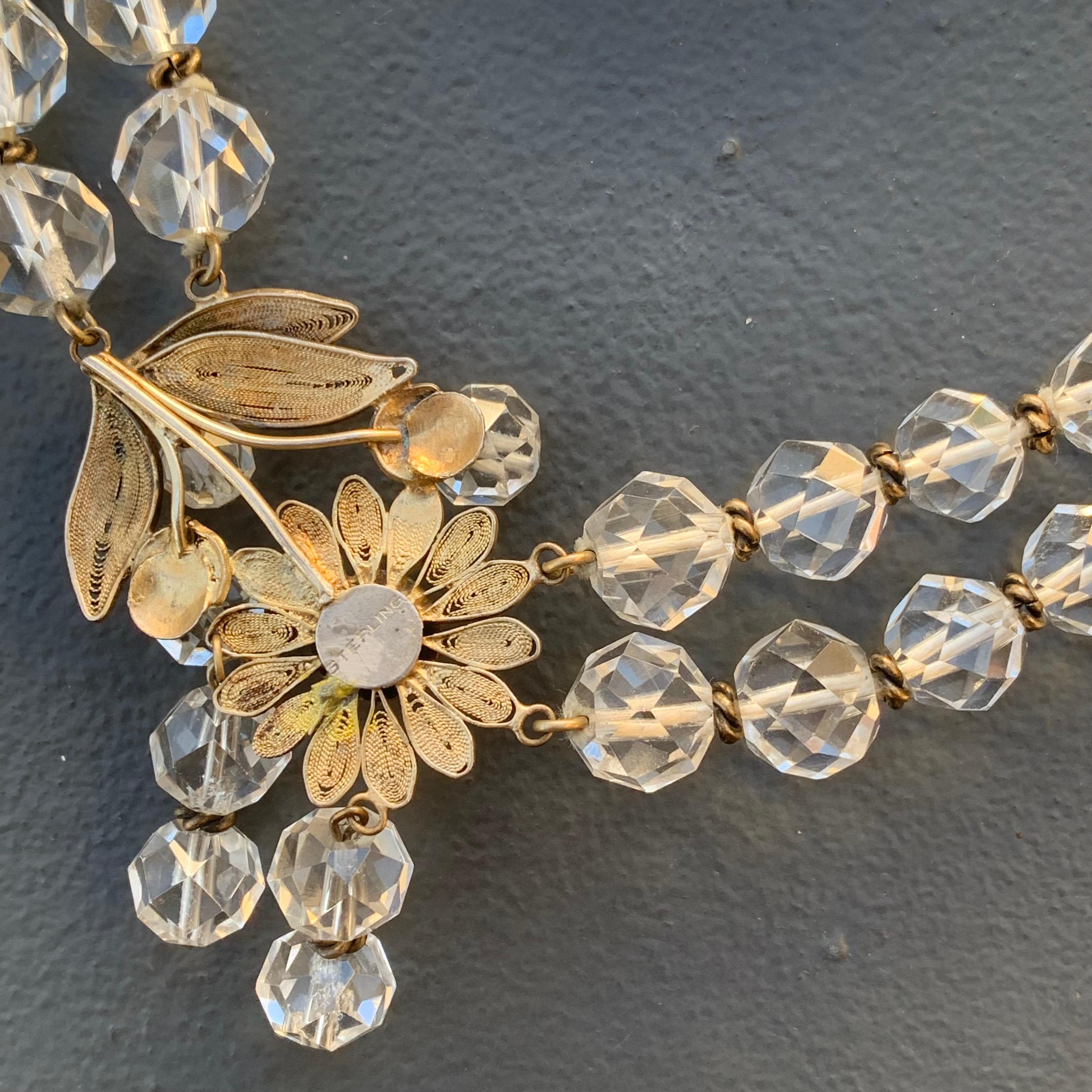 Art Deco Chinesisch Vergoldetes Sterling Silber Bergkristall Halsband Halskette im Angebot 3