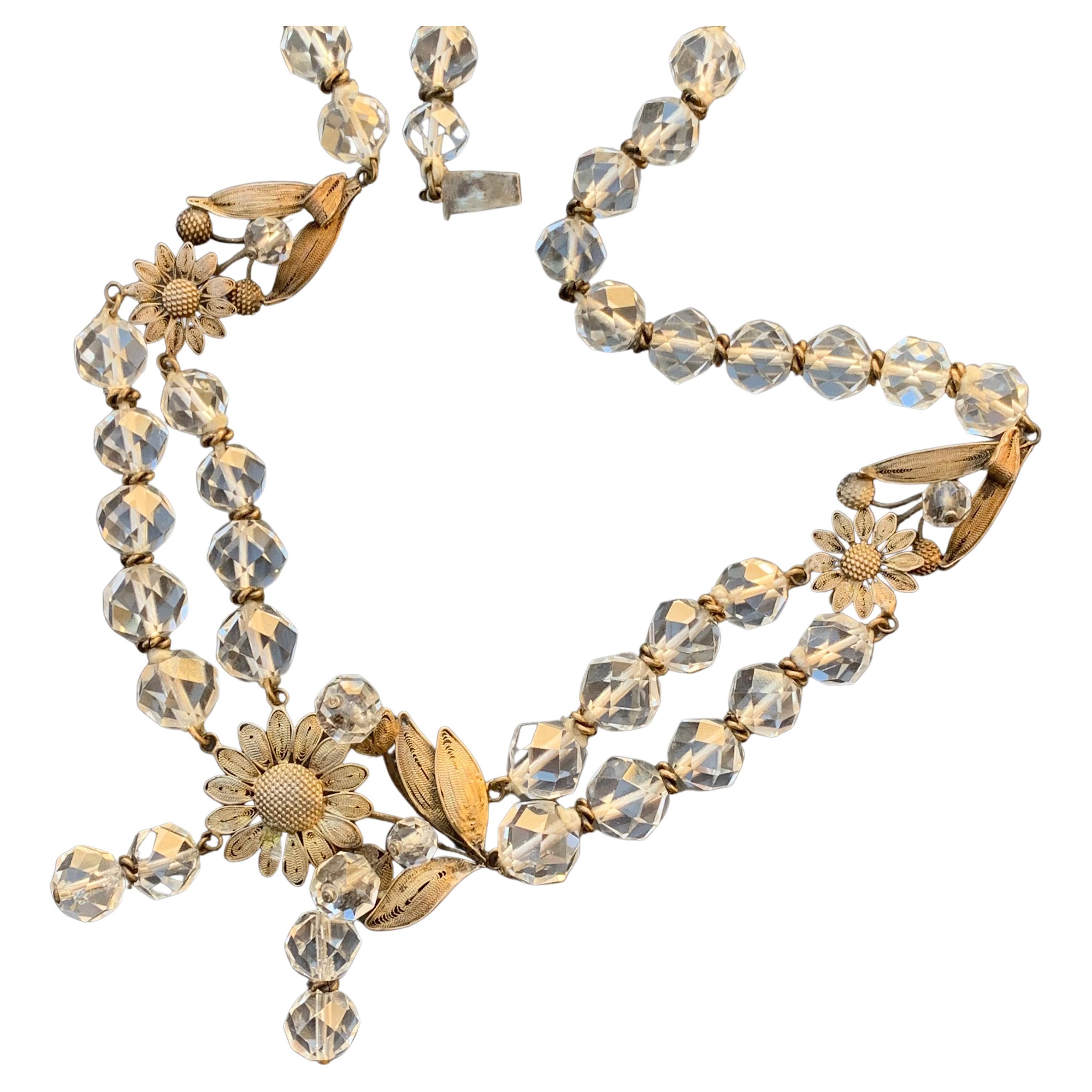Art Deco Chinesisch Vergoldetes Sterling Silber Bergkristall Halsband Halskette