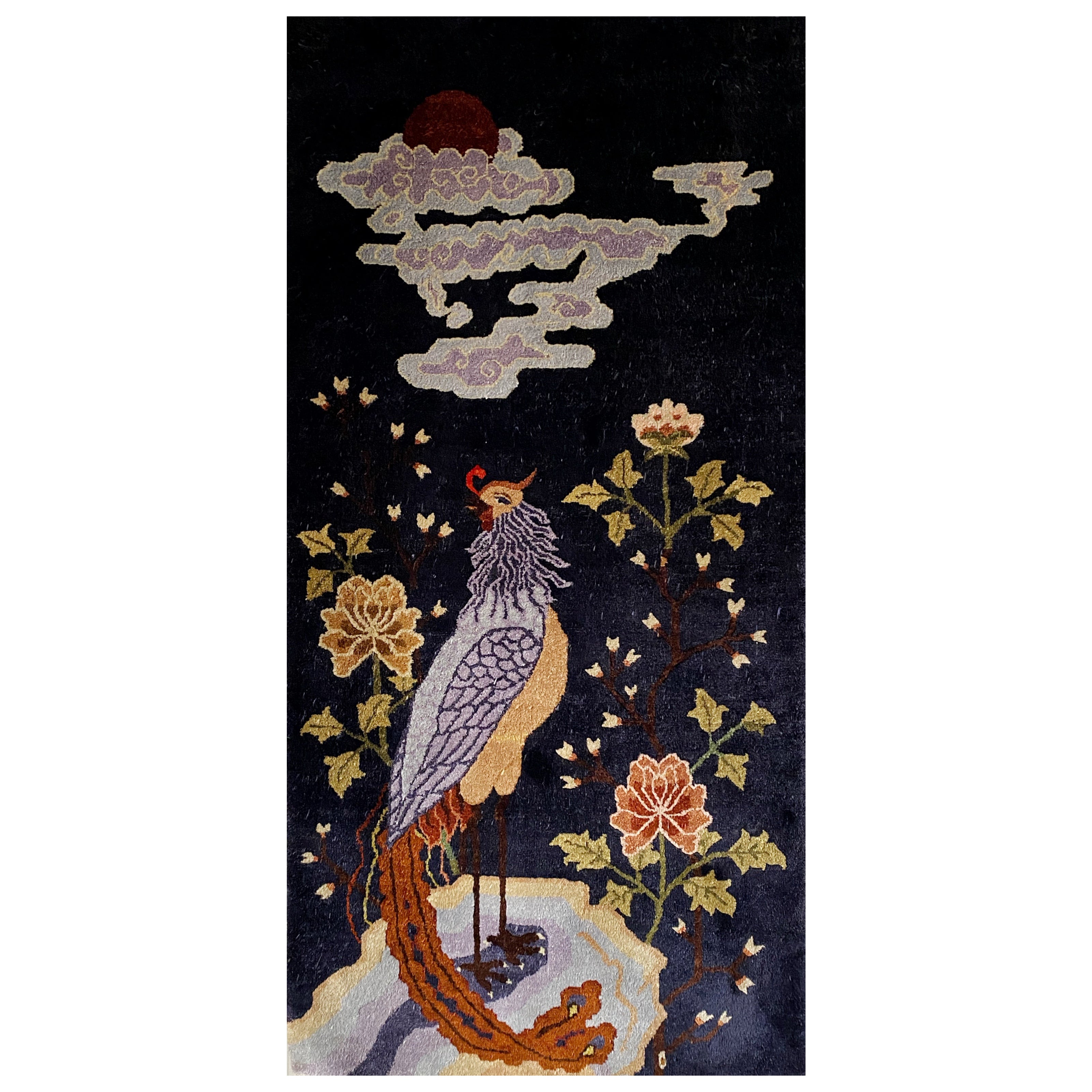 Alfombra Art Decó china de tapiz de seda Bautou hecha a mano, principios del siglo XX en venta