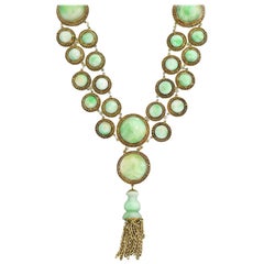 Antique Art Deco Chinese Jade Link and Tassel Pendant Necklace