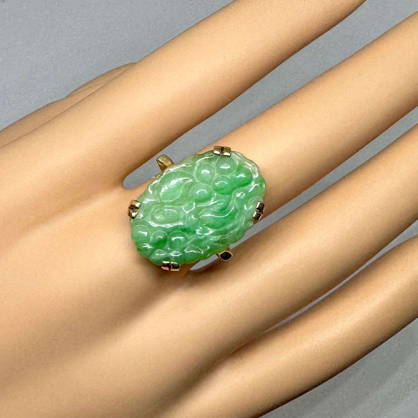 Taille mixte Bague Art déco chinoise en or 14 carats avec motif de fleur sculpté en vente