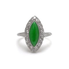 Art Deco Chinese Platinum Jade and Diamond Ring