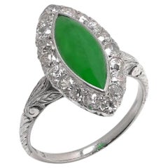 Art Deco Chinese Platinum Jade and Diamond Ring