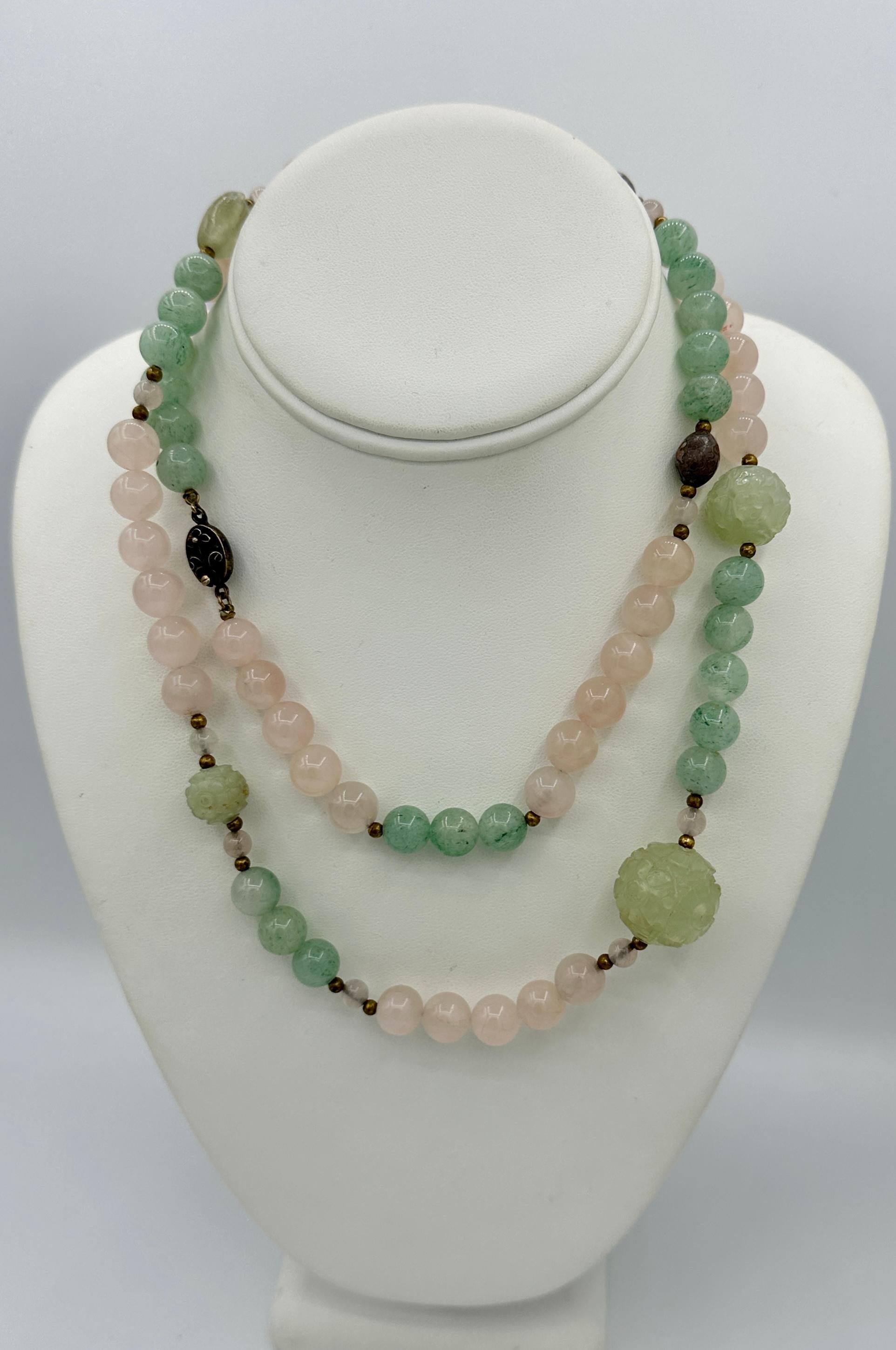 da uomo o donna Collana Art Deco cinese di rose e quarzo verde da 36