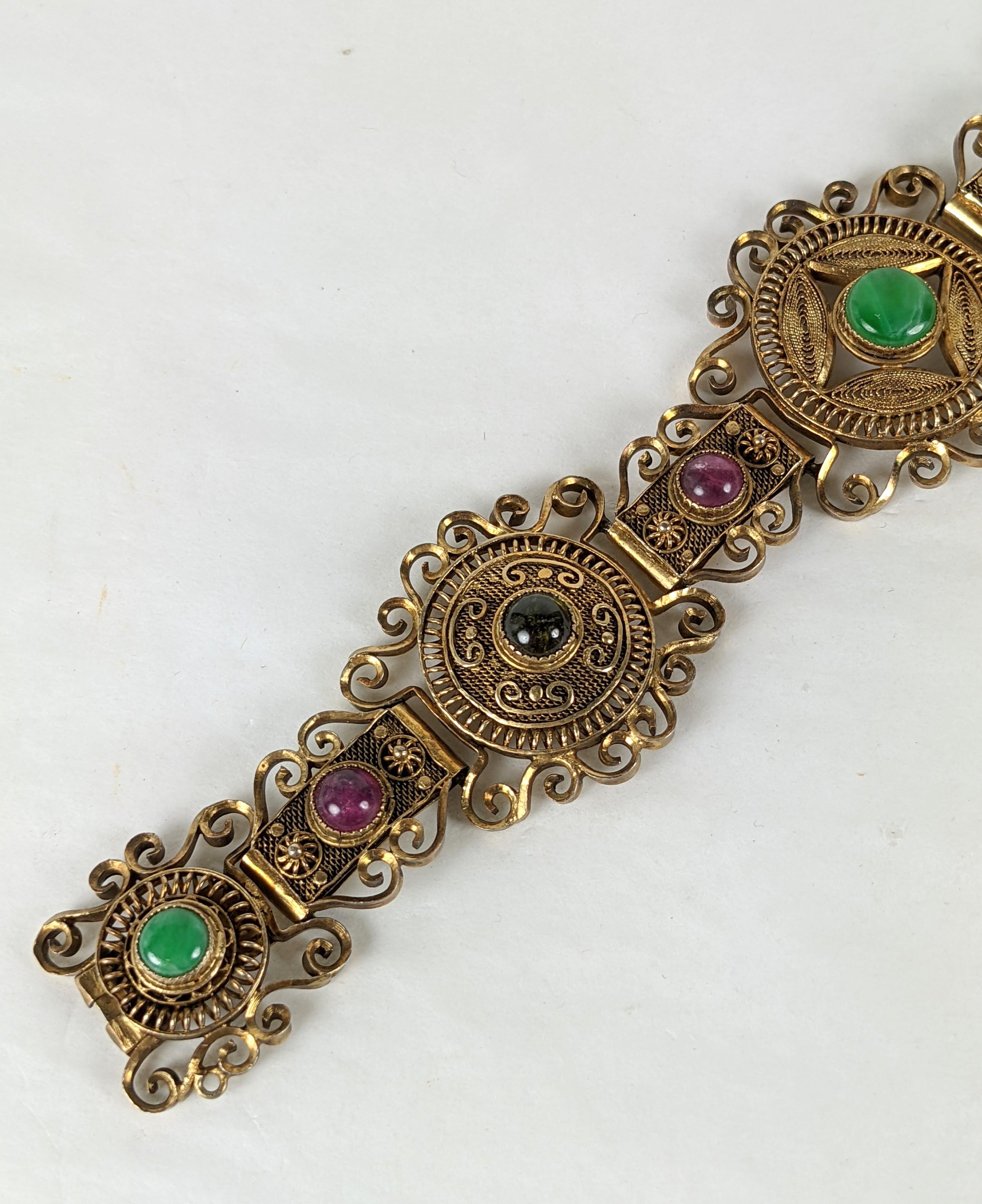 Art Deco Chinese Silver Vermeil Bracelet with Gemstones In Excellent Condition For Sale In New York, NY