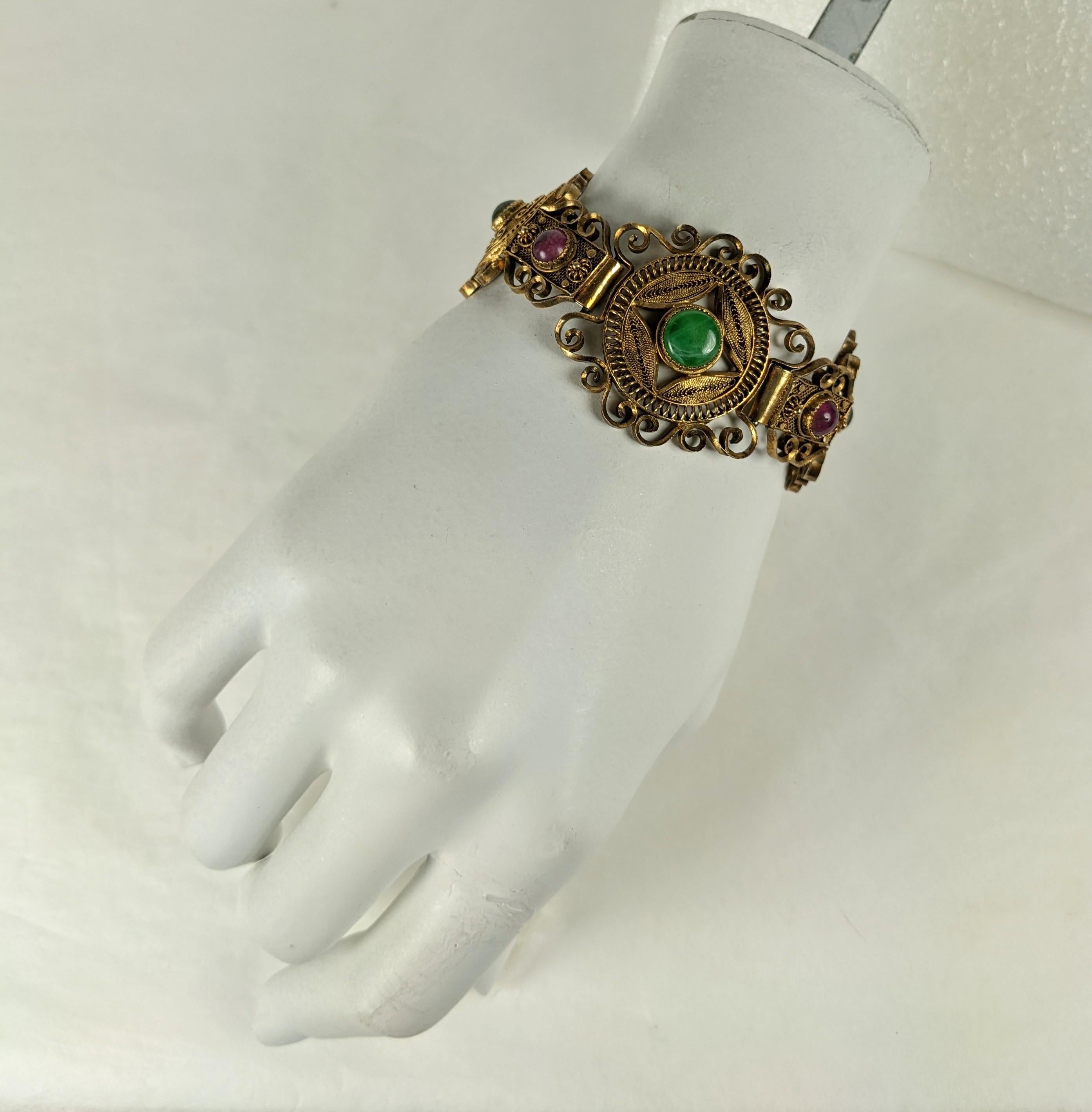 Art Deco Chinese Silver Vermeil Bracelet with Gemstones For Sale 1