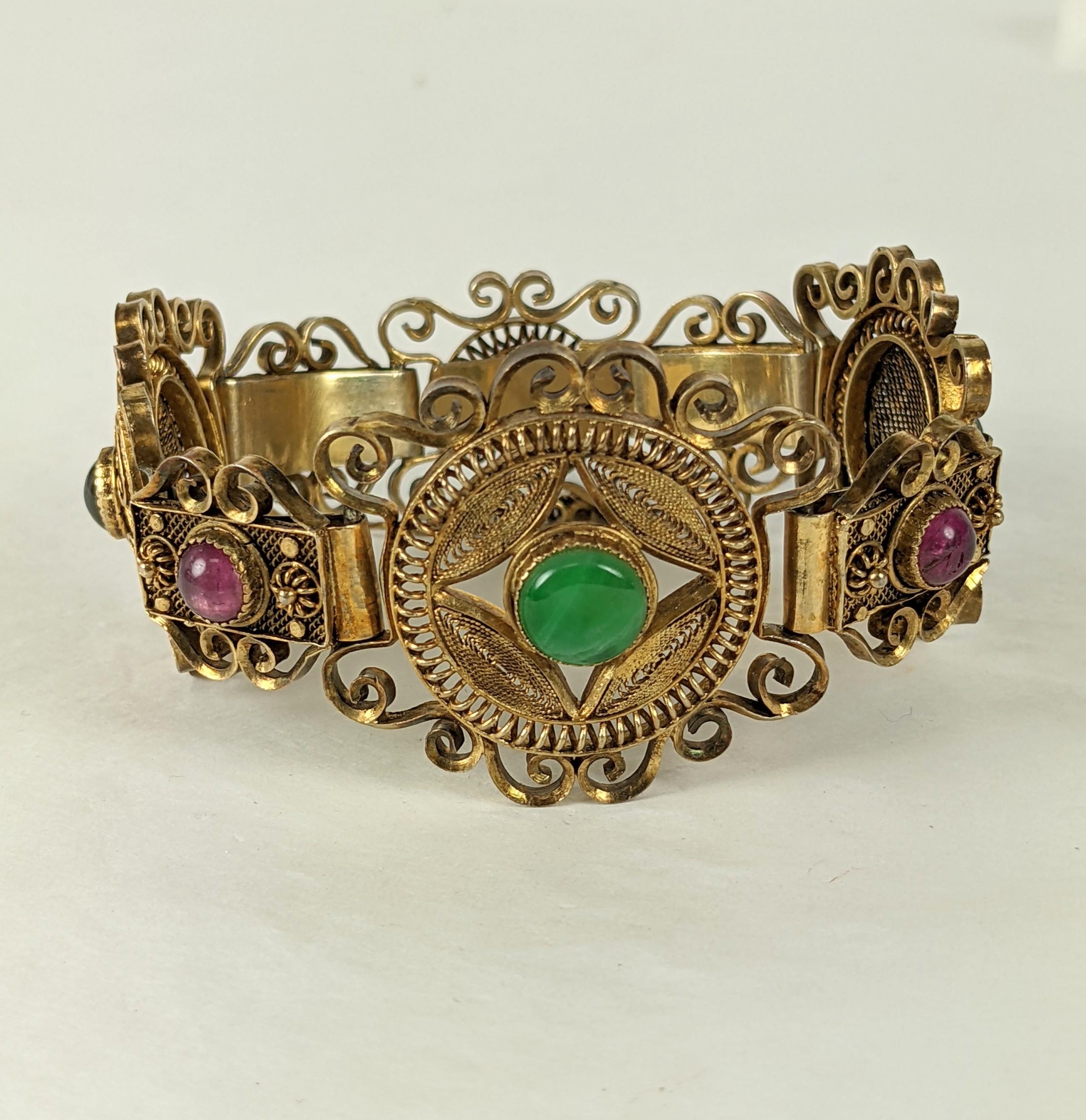 Art Deco Chinese Silver Vermeil Bracelet with Gemstones For Sale 2