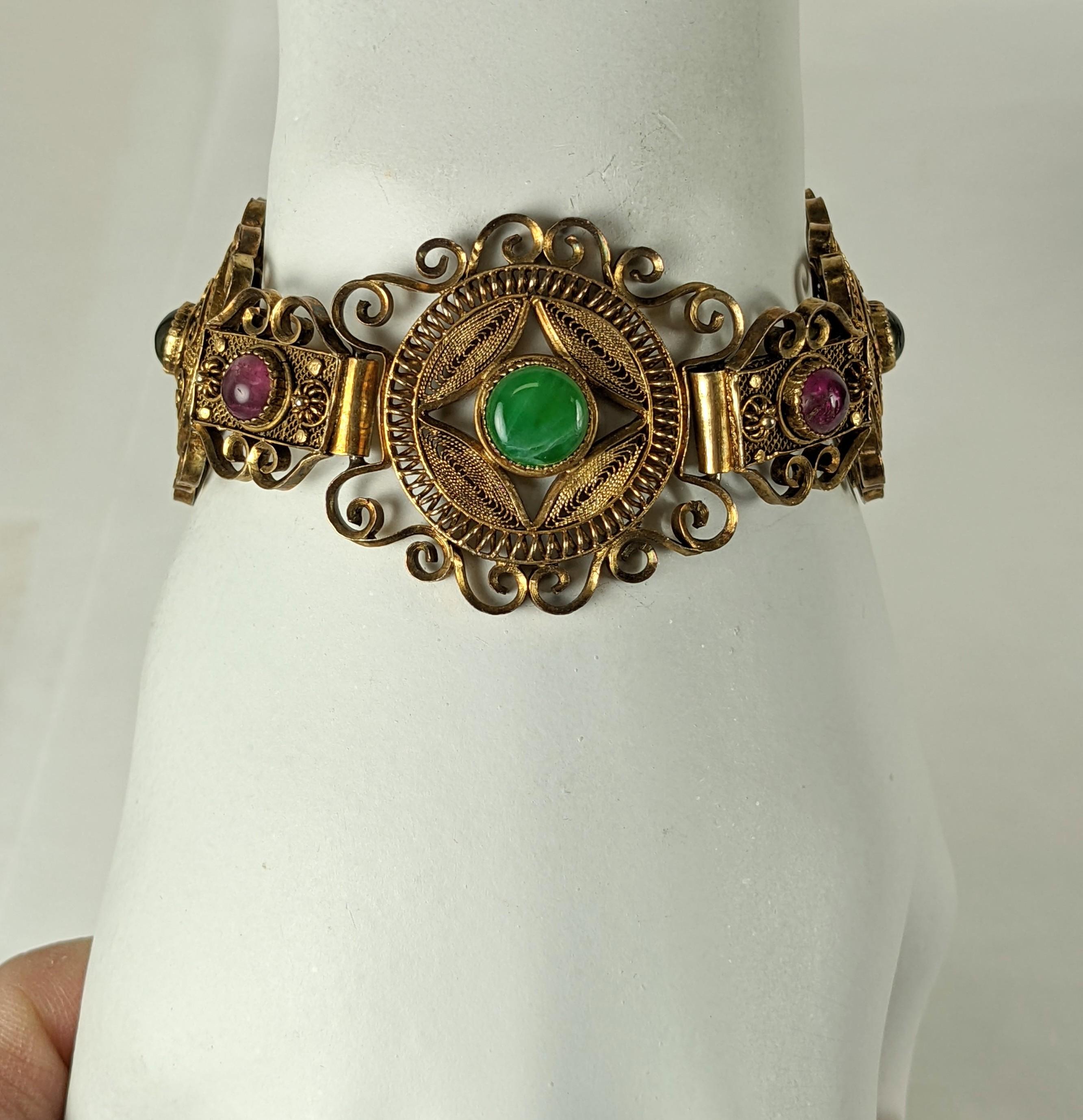Art Deco Chinese Silver Vermeil Bracelet with Gemstones For Sale 3