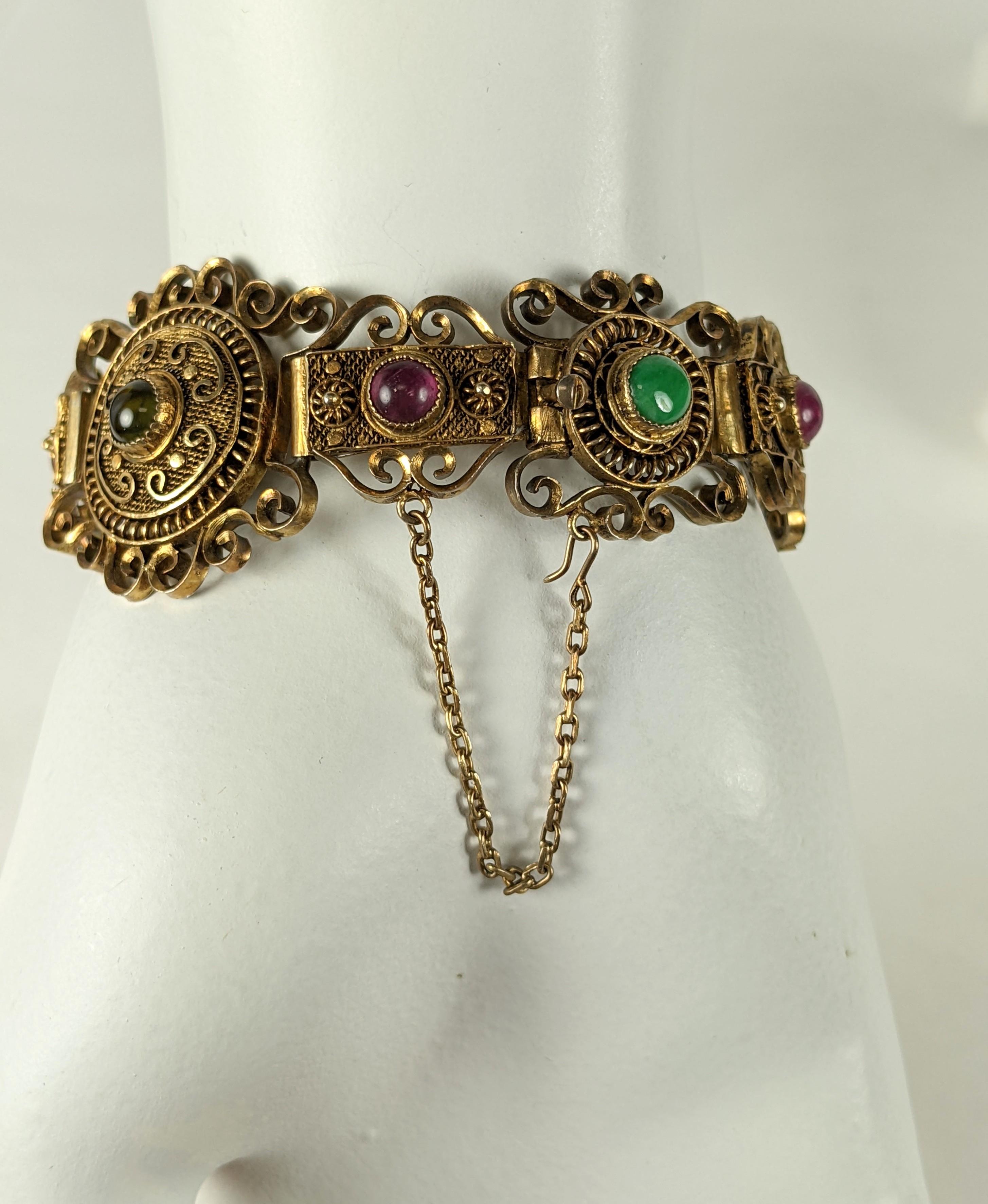 Art Deco Chinese Silver Vermeil Bracelet with Gemstones For Sale 4