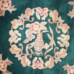 Art Deco Chinoiserie Chinese Rug in Emerald Green and Pink att Nichols, 1930s