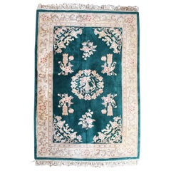 Art Deco Chinoiserie Chinese Rug in Emerald Green and Pink att Nichols,  1930s at 1stDibs