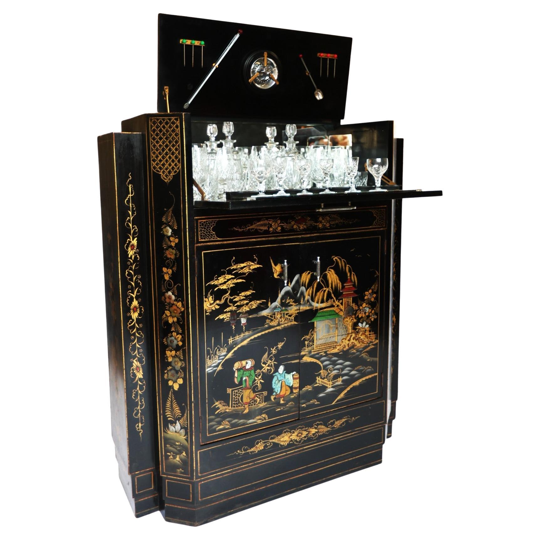 Art Deco Chinoiserie Cocktail Cabinet 1930s For Sale