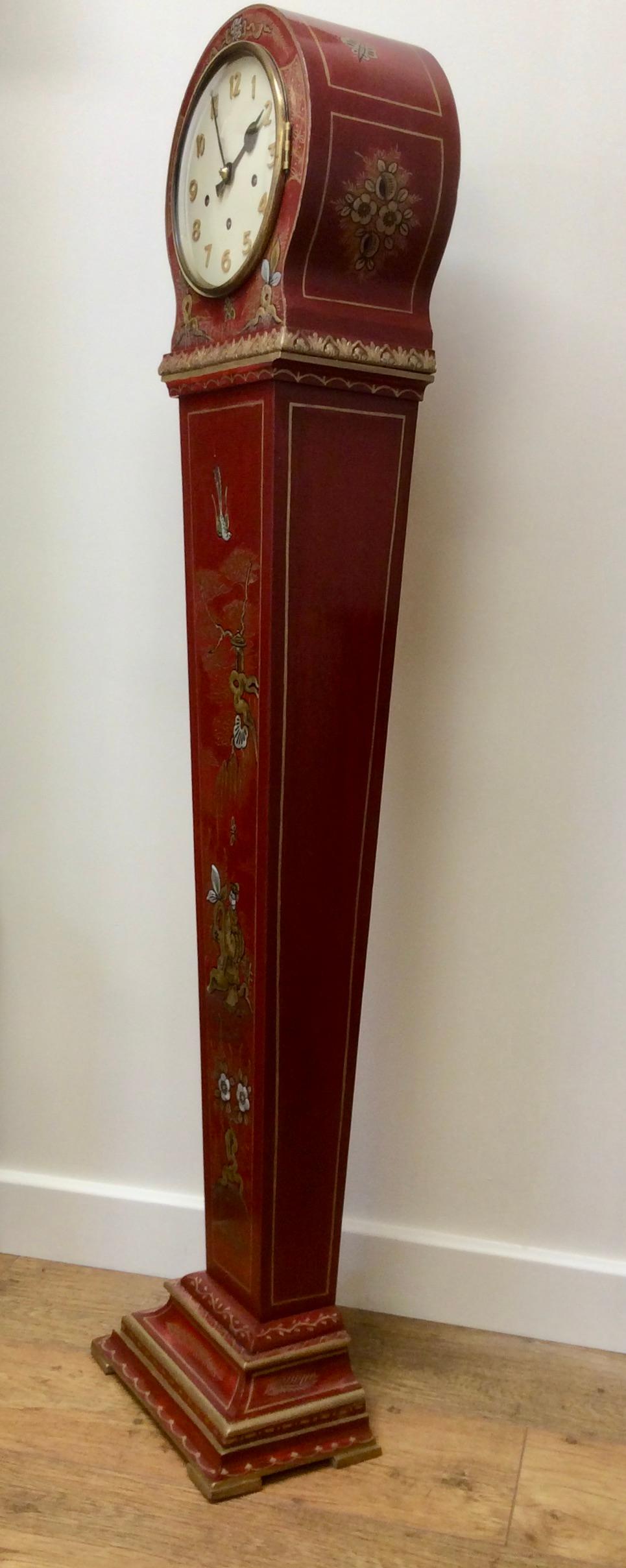 Lacquered Art Deco Chinoiserie Decorated Grandmother Clock