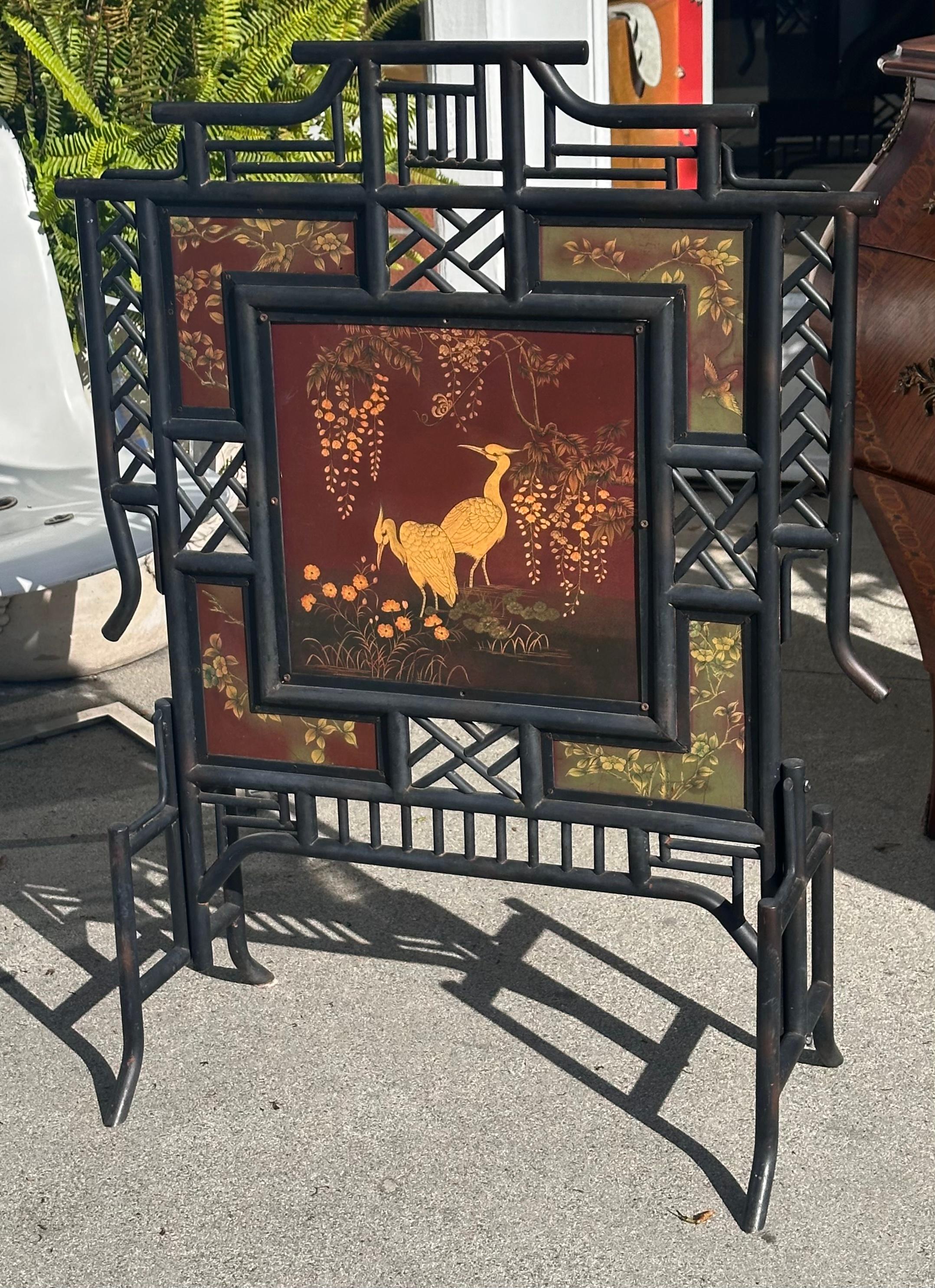 Art Deco Chinoiserie Faux Bamboo Fireplace Screen In Good Condition In LOS ANGELES, CA