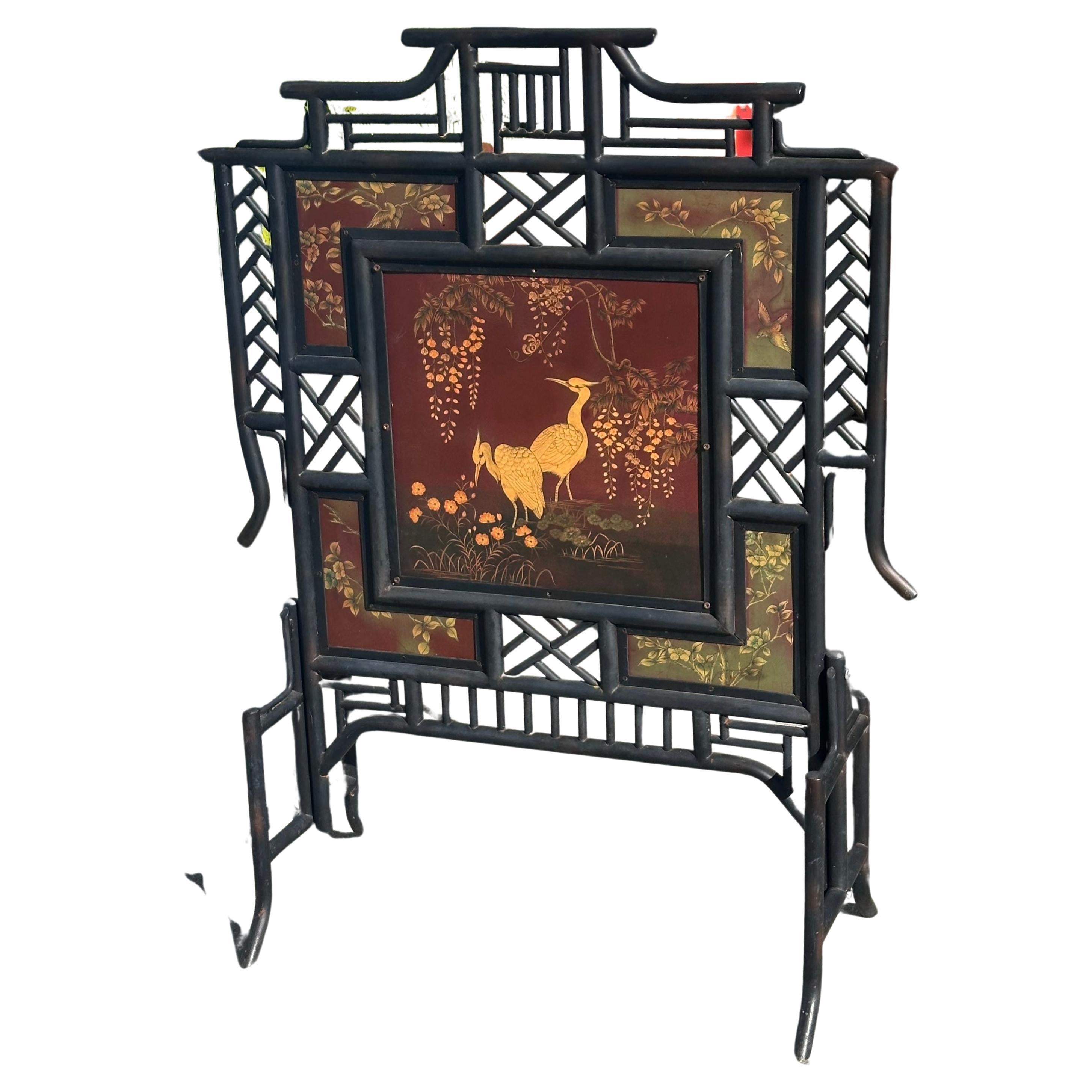 Art Deco Chinoiserie Faux Bamboo Fireplace Screen