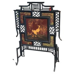 Vintage Art Deco Chinoiserie Faux Bamboo Fireplace Screen